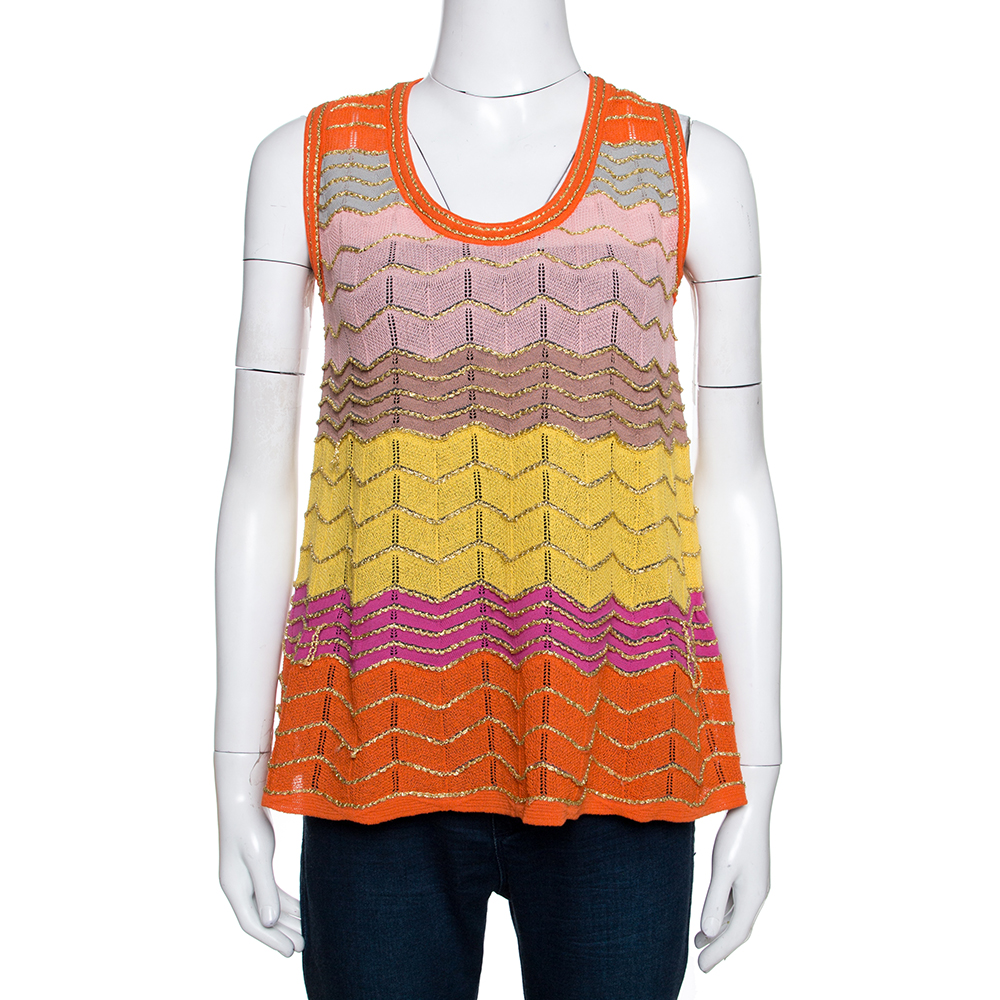 مملوكة مسبقًا M Missoni Multicolor Striped Lurex Knit Sleeveless A Line Top S