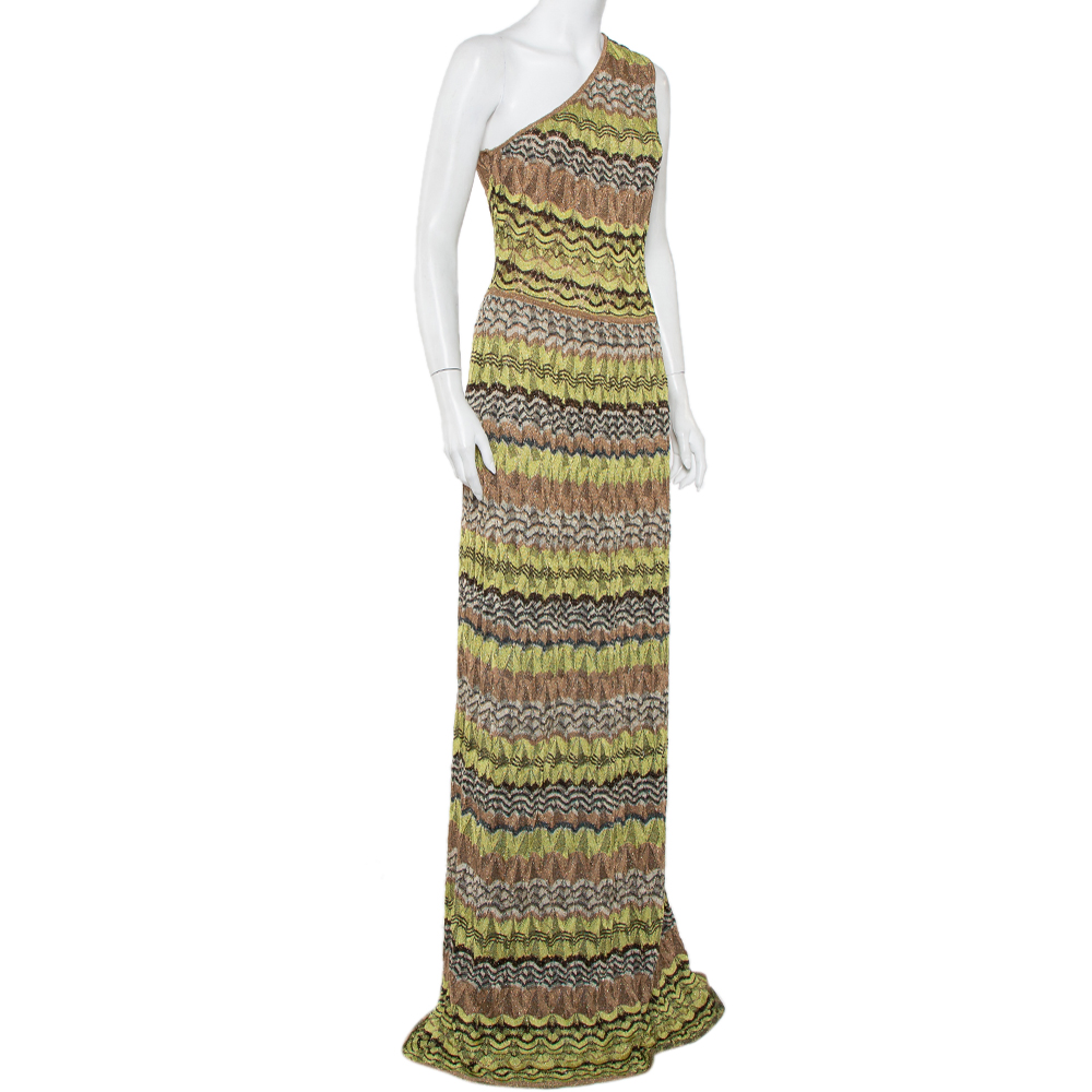

Missoni Green Patterned Lurex Knit One-Shoulder Maxi Dress