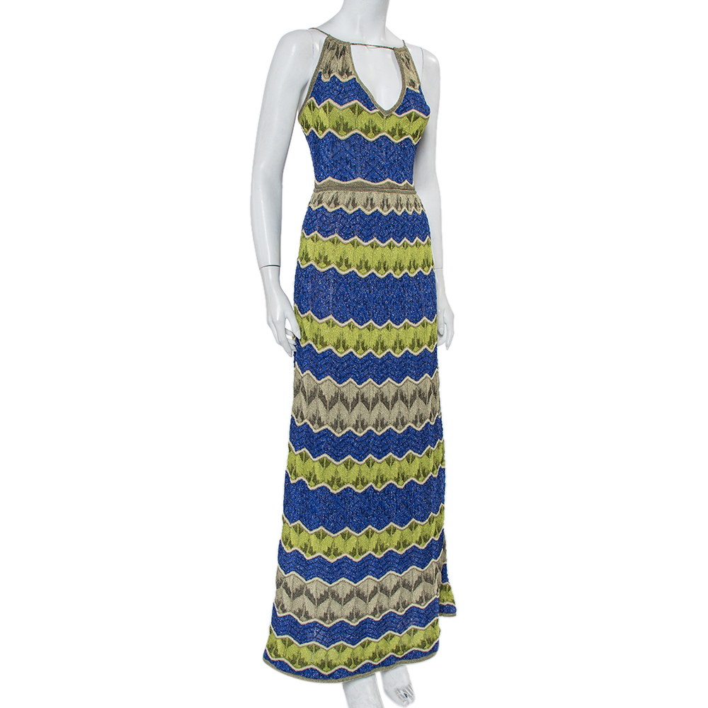 

M Missoni Multicolor Lurex Patterned Knit Backless Maxi Dress