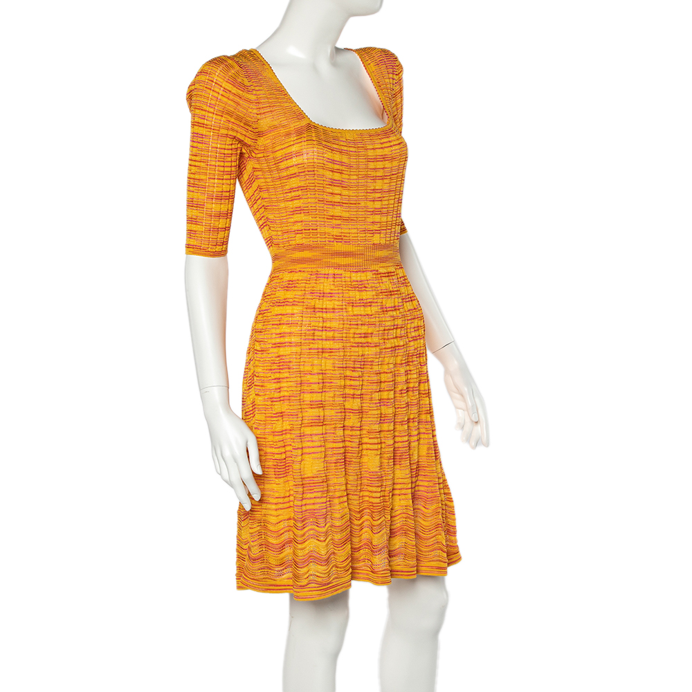 

M Missoni Yellow & Orange Knit Knee Length Dress