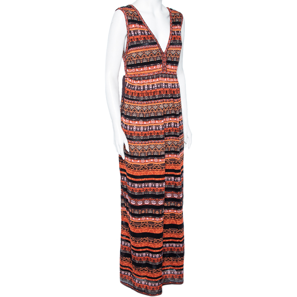 

M Missoni Multicolor Patterned Lurex Knit Sleeveless Maxi Dress