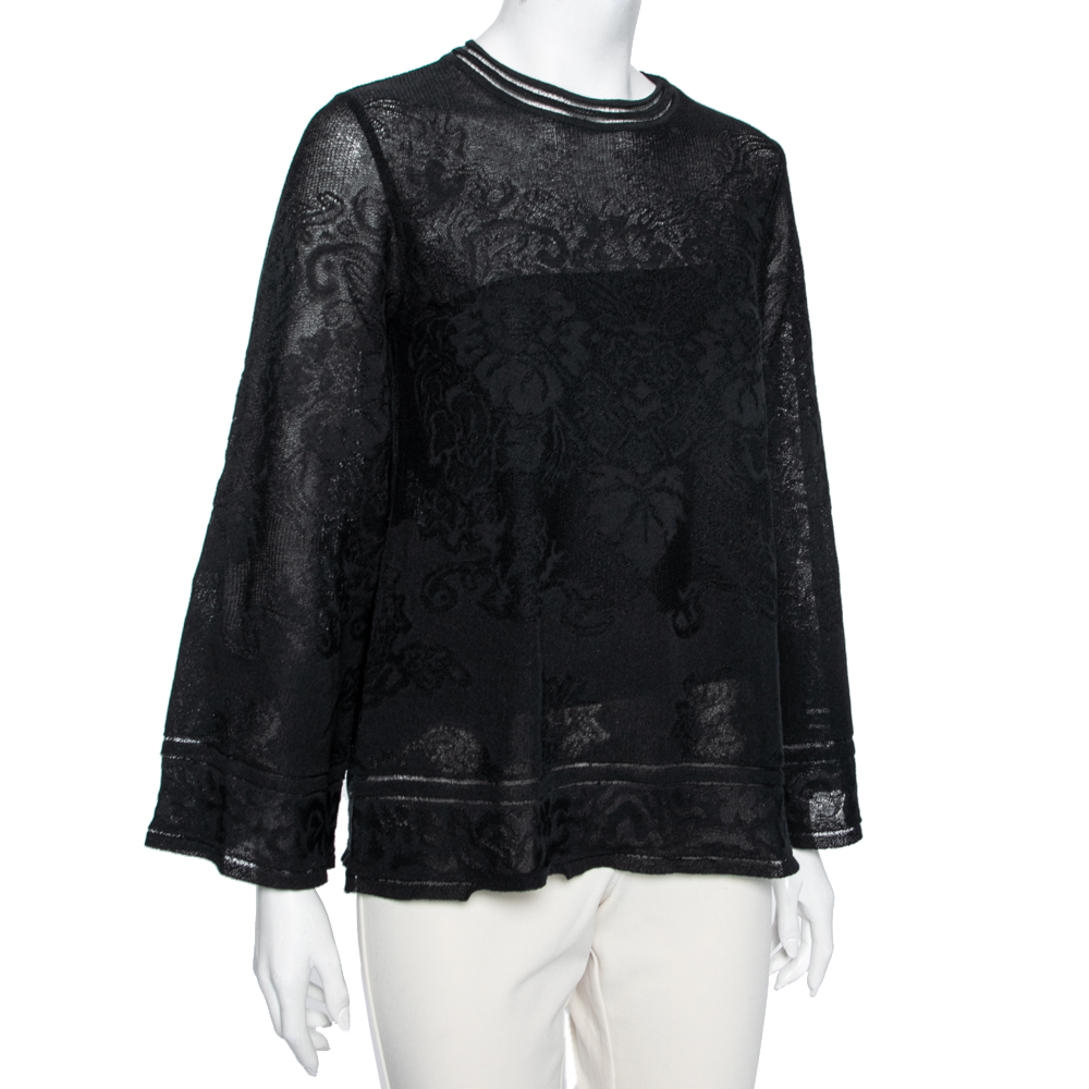 

Missoni Black Floral Knit Long Sleeve Top