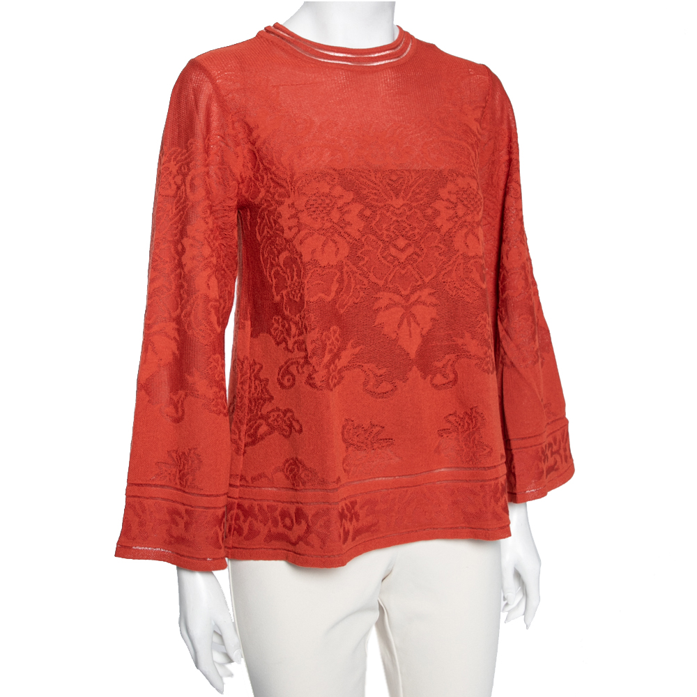 

Missoni Orange Floral Knit Long Sleeve Top