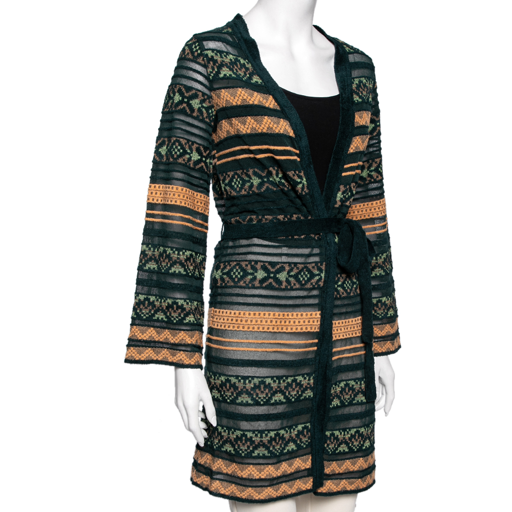 

M Missoni Multicolor Patterned Knit Belted Long Cardigan
