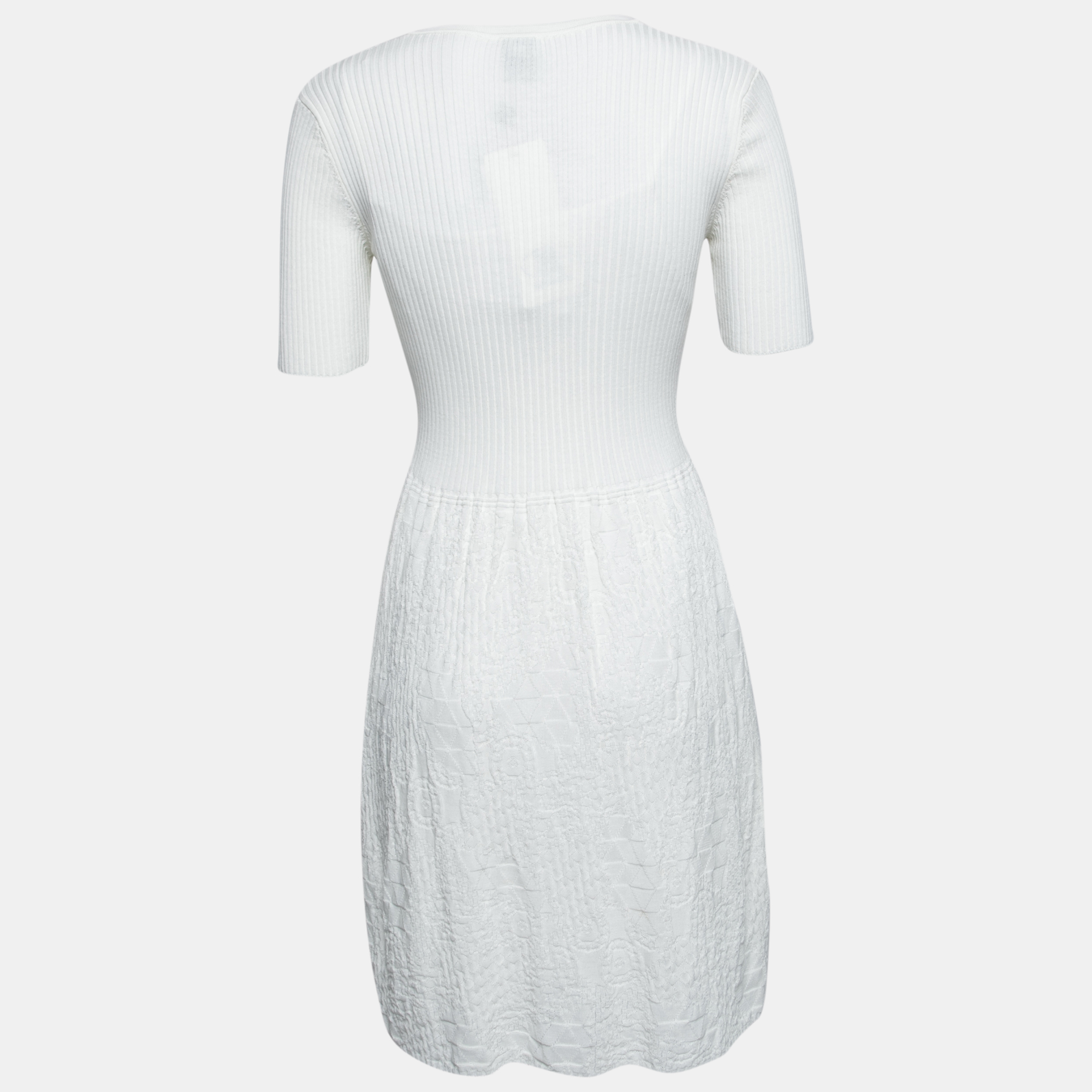 

M Missoni White Patterned Rib Knit Short Sleeve Dress