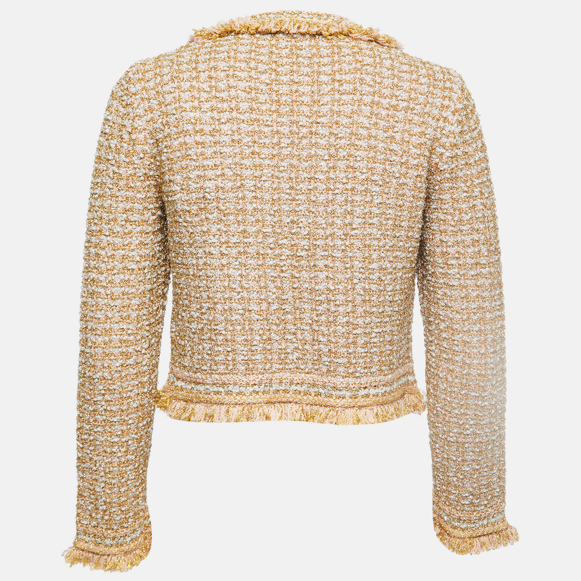 

M Missoni Gold/Multicolor Knit Cropped Tweed Jacket
