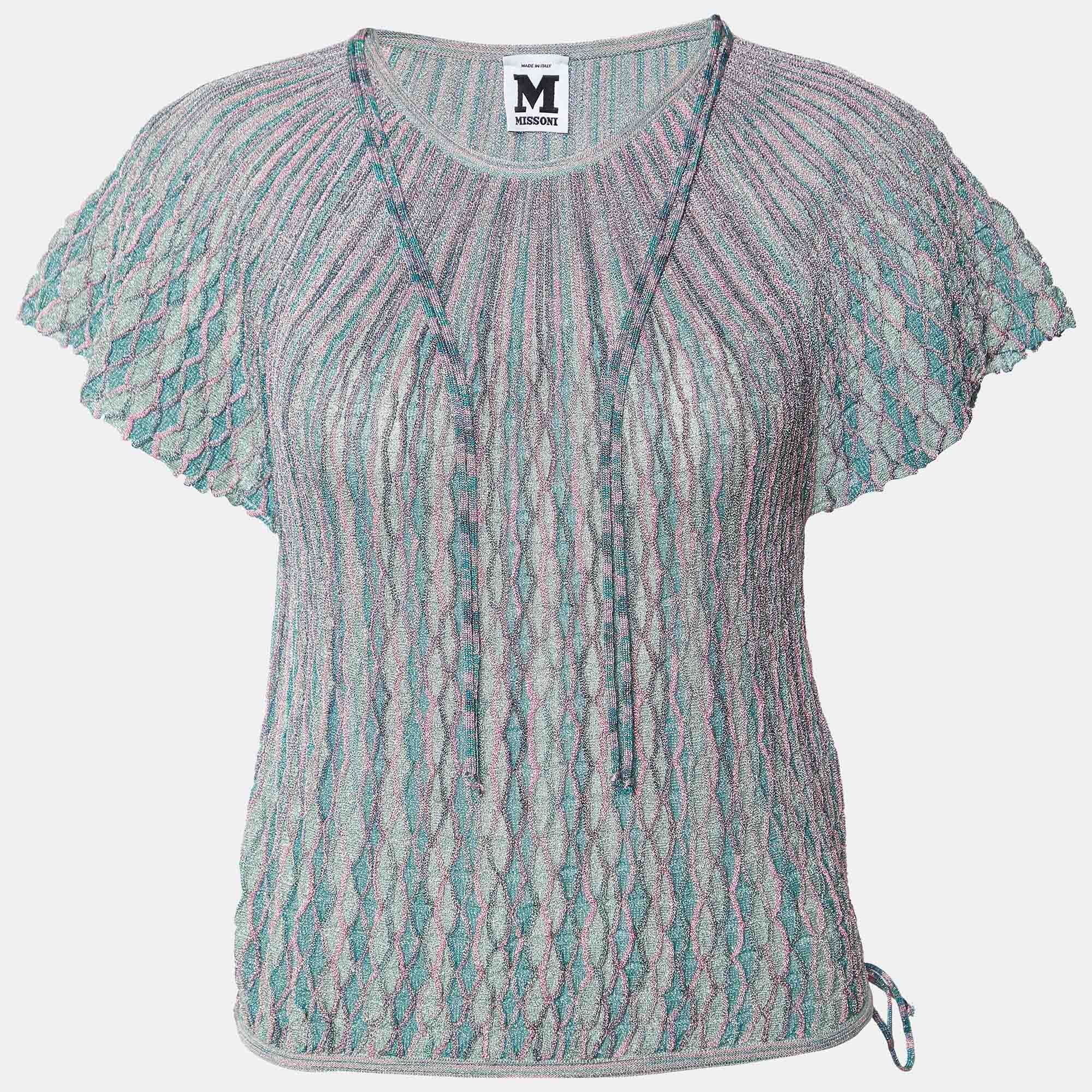 Pre-owned M Missoni Green Lurex Patterned Knit Top S