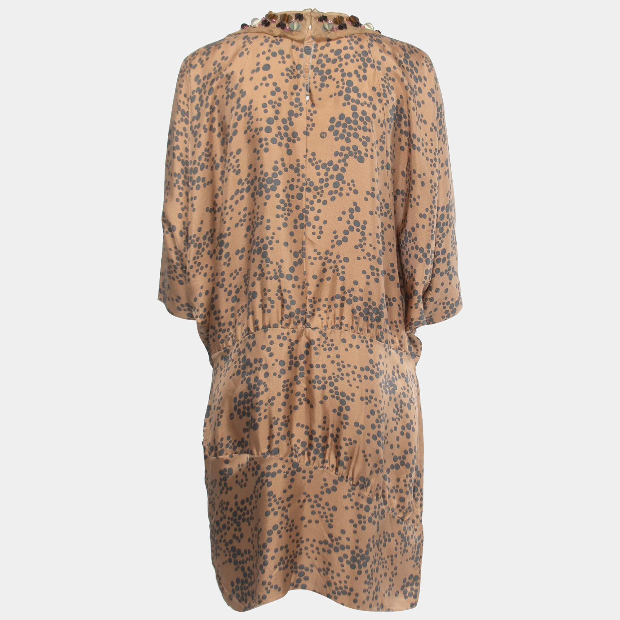 

M Missoni Brown Printed Silk Embellished Neck Detail Dress