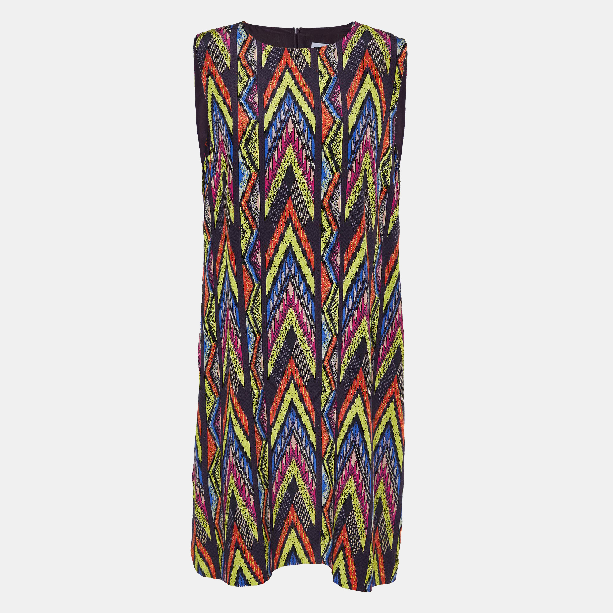 Pre-owned M Missoni Multicolor Printed Silk Sleeveless Shift Dress L