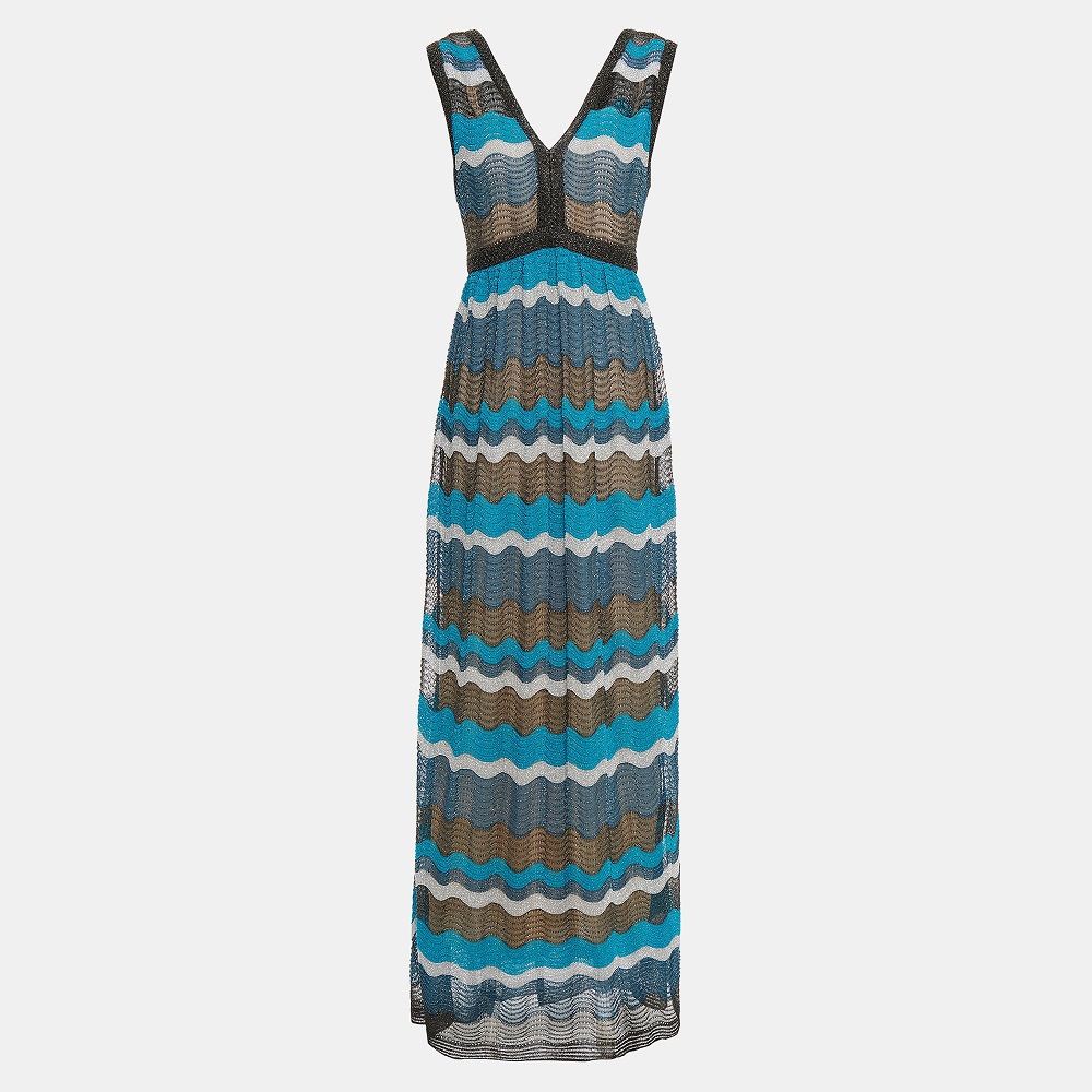 

M Missoni Blue Lurex Knit Sleeveless Maxi Dress  (IT 44