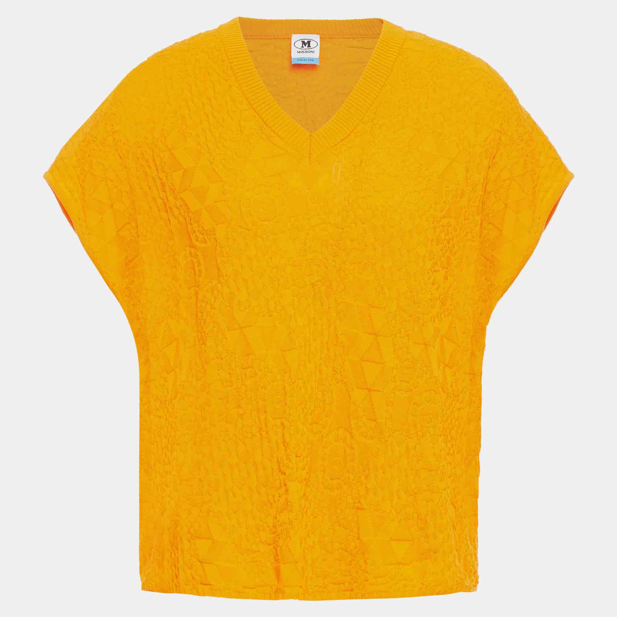 Pre-owned M Missoni Cotton Short Sleeved Top L In Yellow