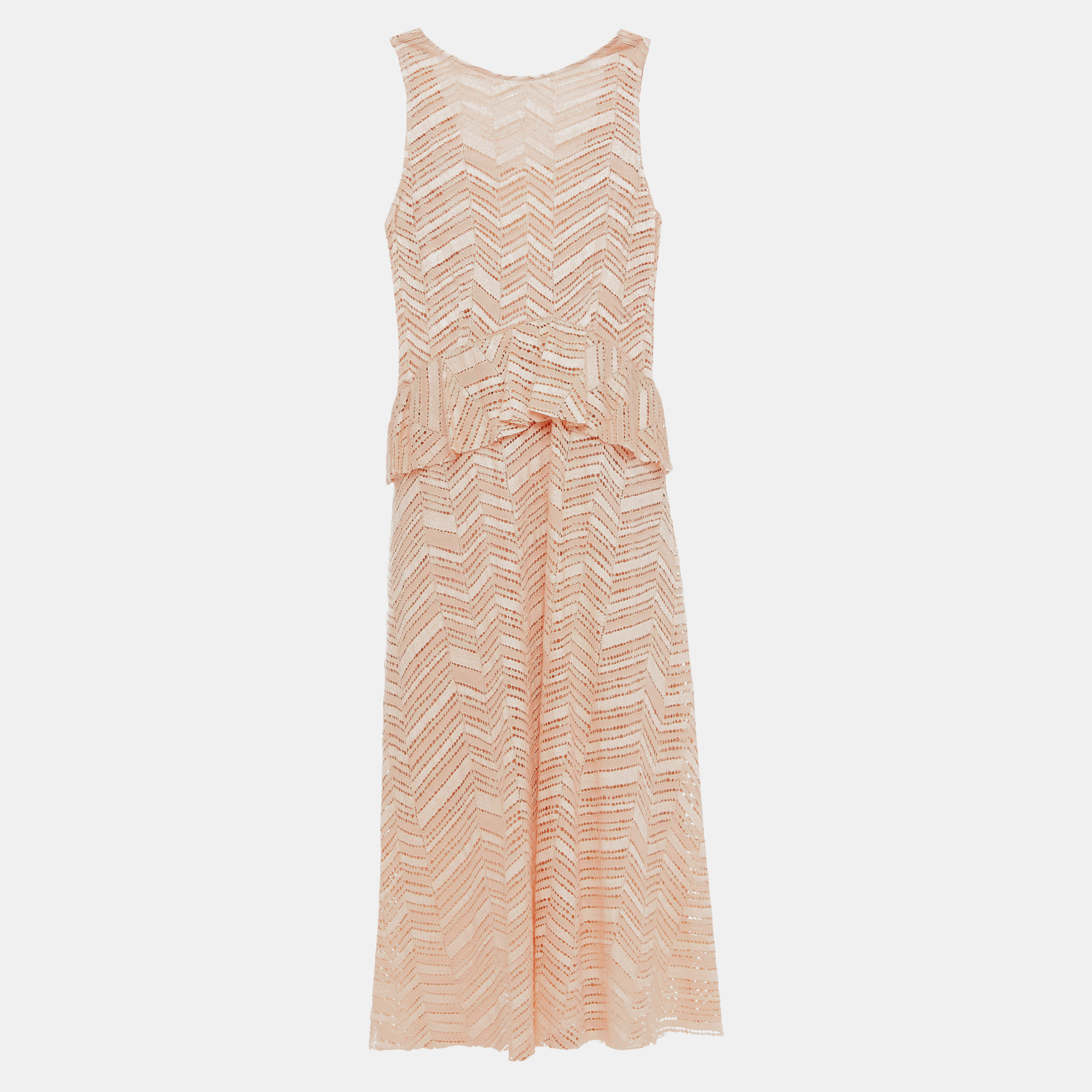 Pre-owned M Missoni Peach Lace Sleeveless Midi Dress S (it 40) In Pink