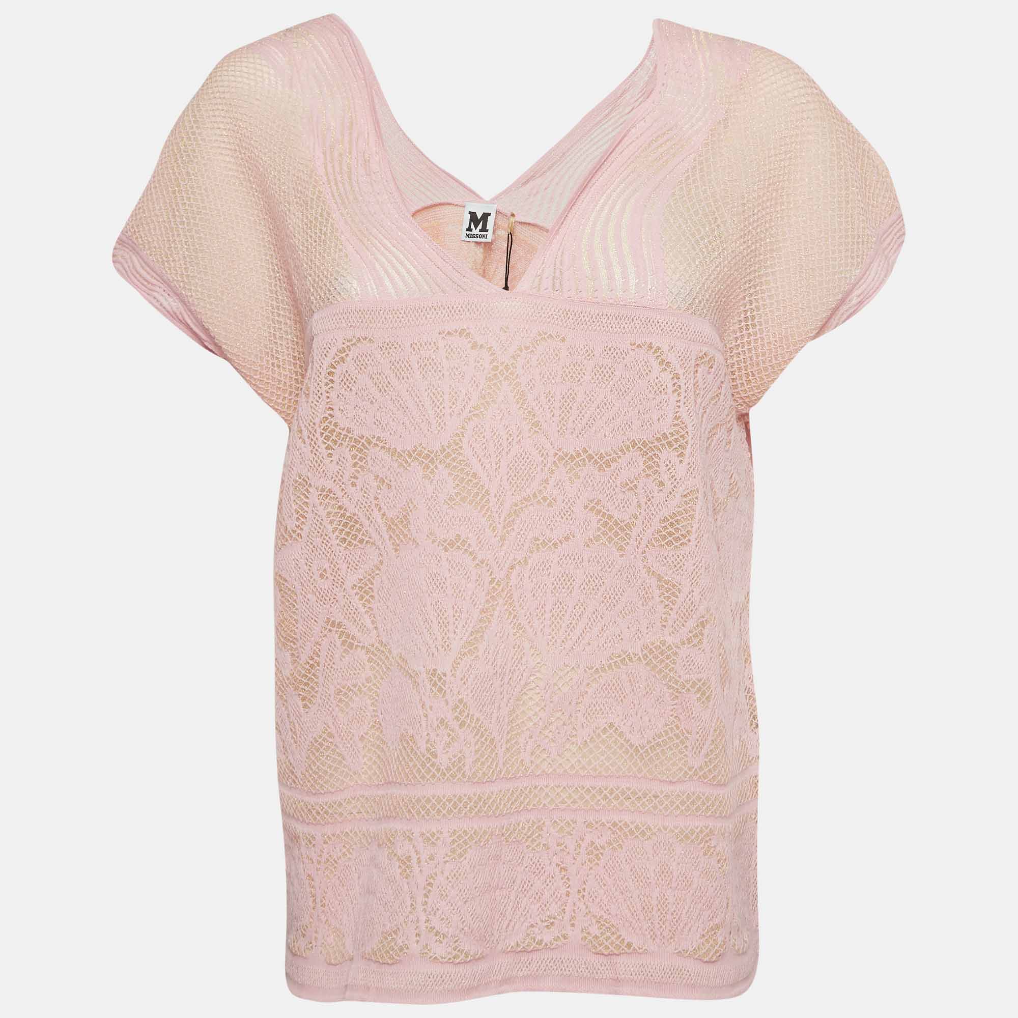 

M Missoni Pink Patterned Lurex Knit Top
