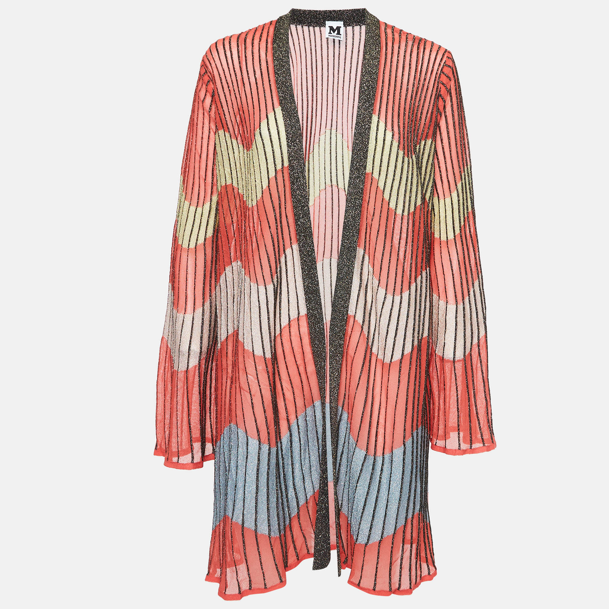 Pre-owned M Missoni Multicolor Striped Knit Flared Sleeve Cardigan L