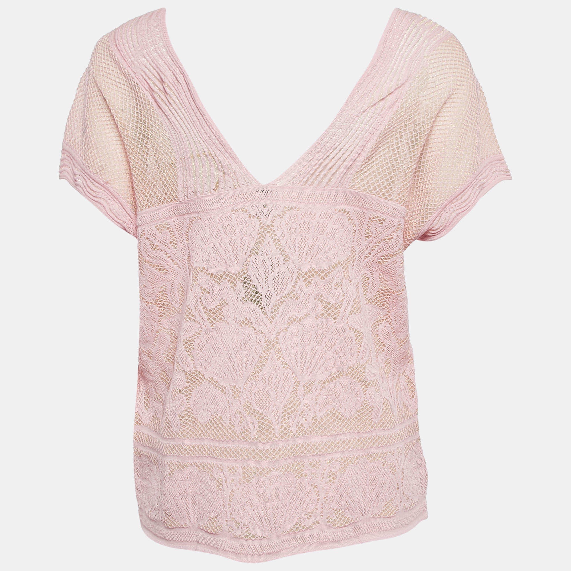 M Missoni Pink Floral Pattern Lurex Knit Cap Sleeve Top M 
