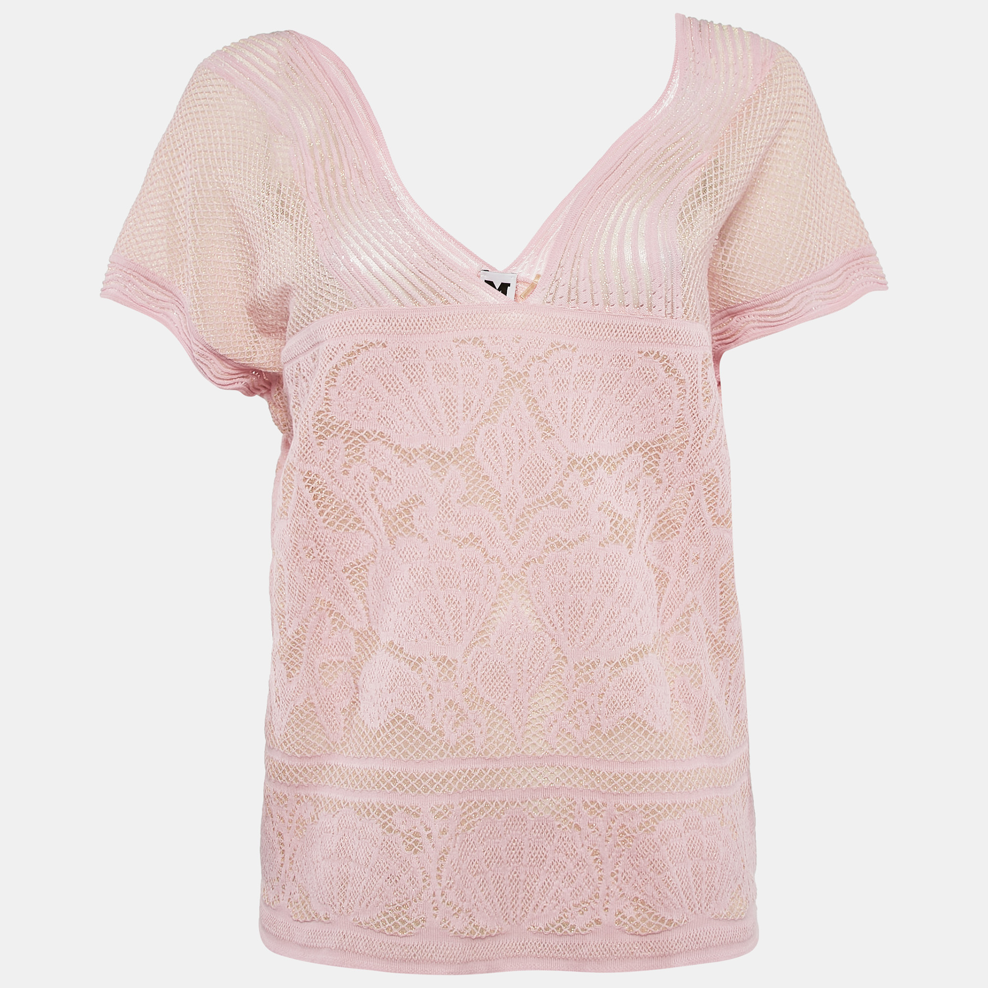 

M Missoni Pink Floral Pattern Lurex Knit Cap Sleeve Top M