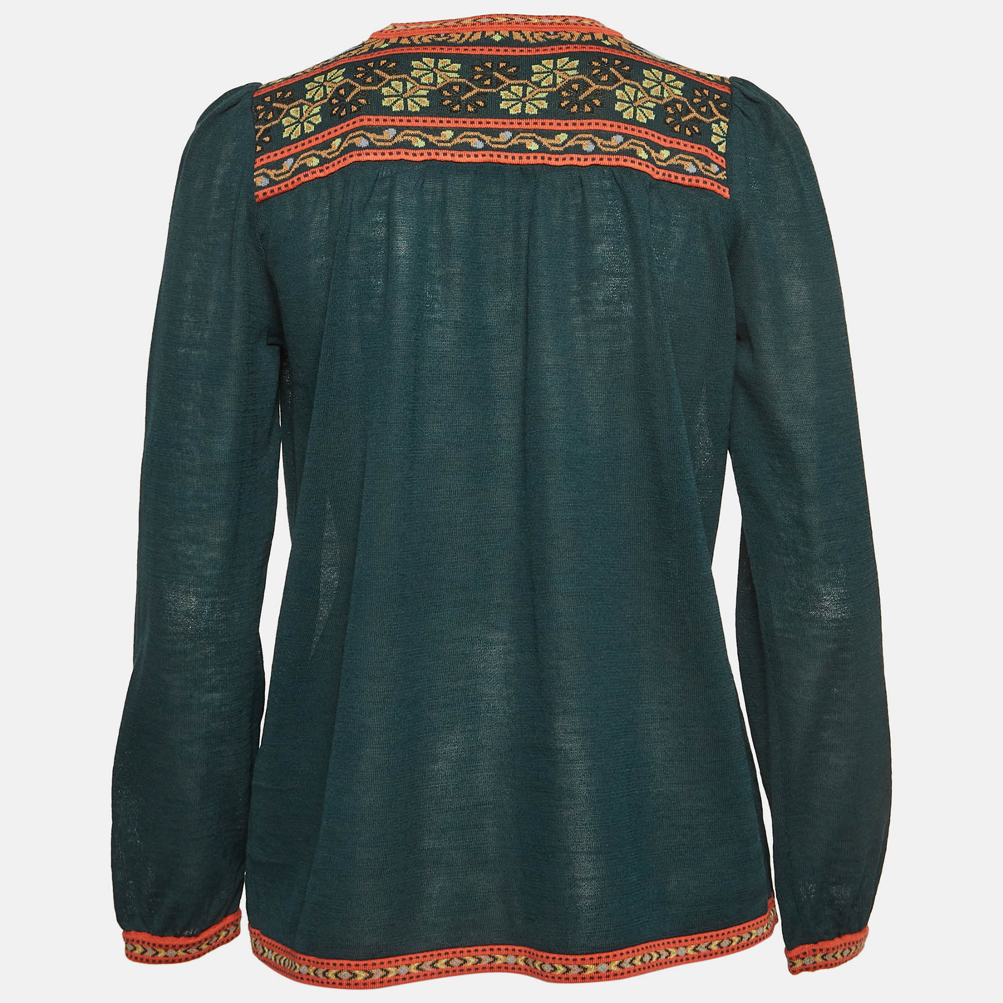 M Missoni Green Floral Pattern Knit Long Sleeve Top L 