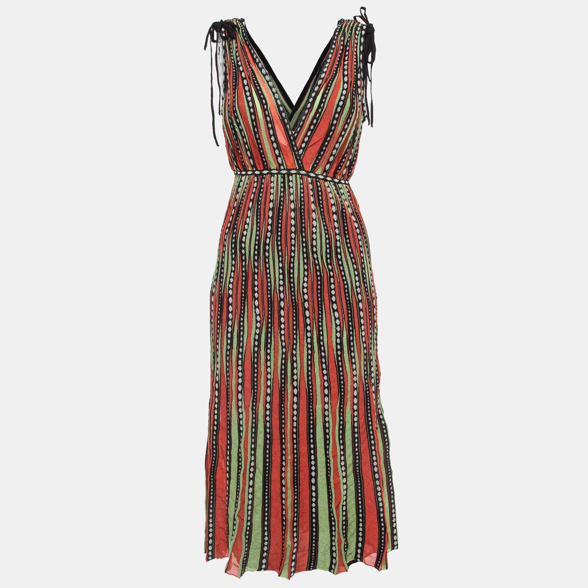 Pre-owned M Missoni Multicolor Patterned Knit Sleeveless Midi Dress S