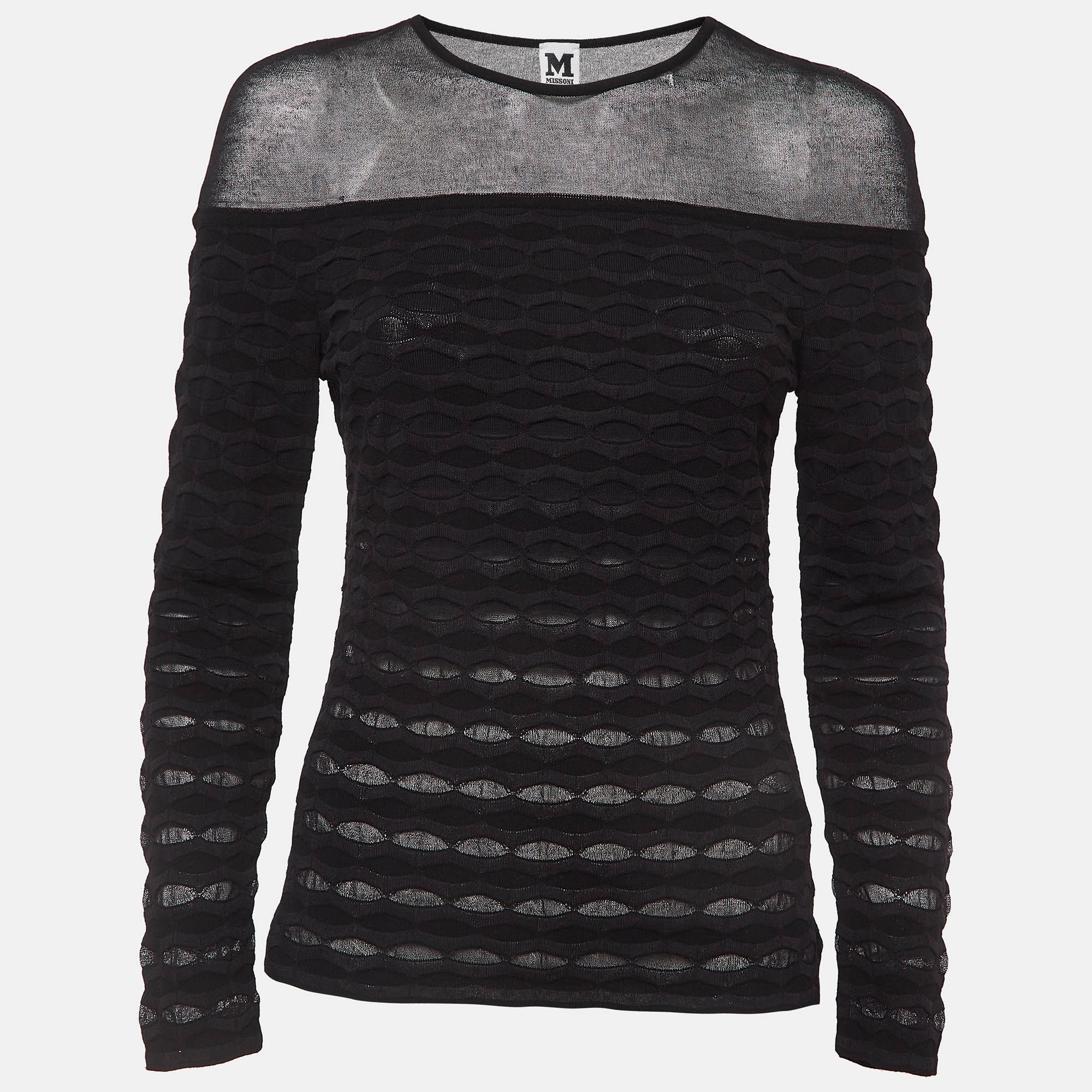 Pre-owned M Missoni Black Textured Knit Top M