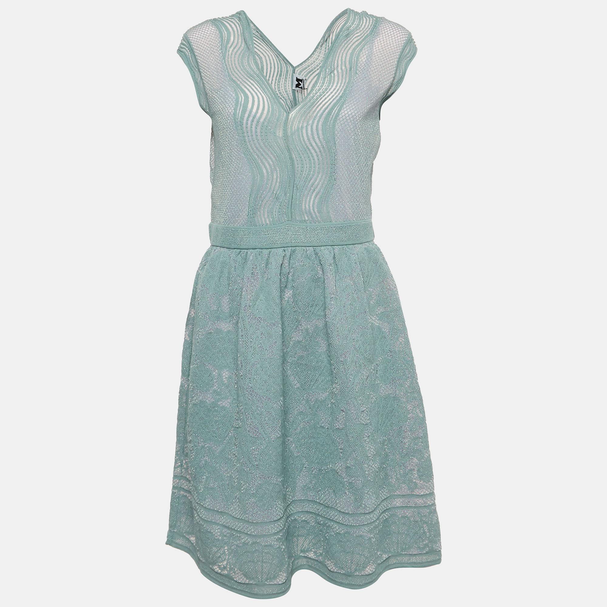 

M Missoni Green Patterned Lurex Knit Short Dress S