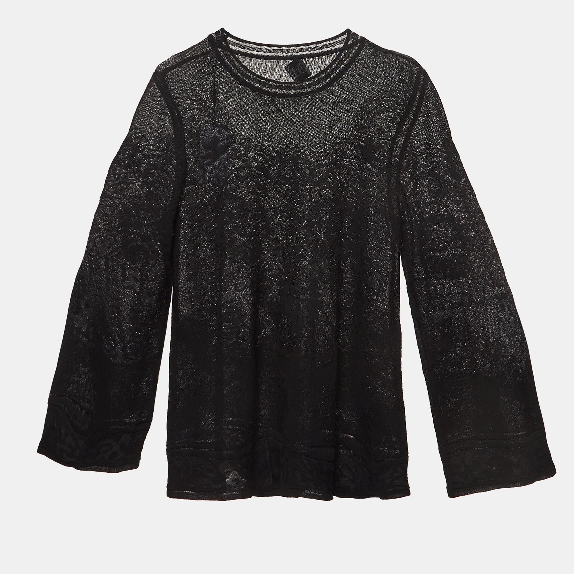 Pre-owned M Missoni Black Patterned Lace Knit Top M