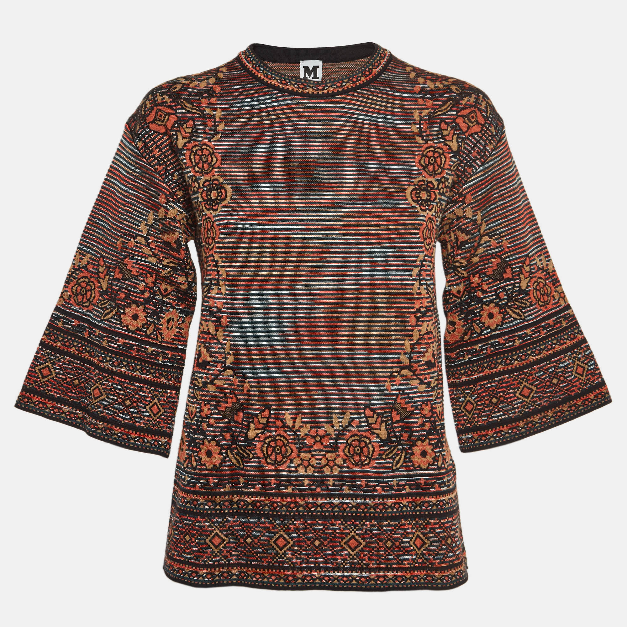 

M Missoni Multicolor Patterned Knit Bell Sleeves Top S