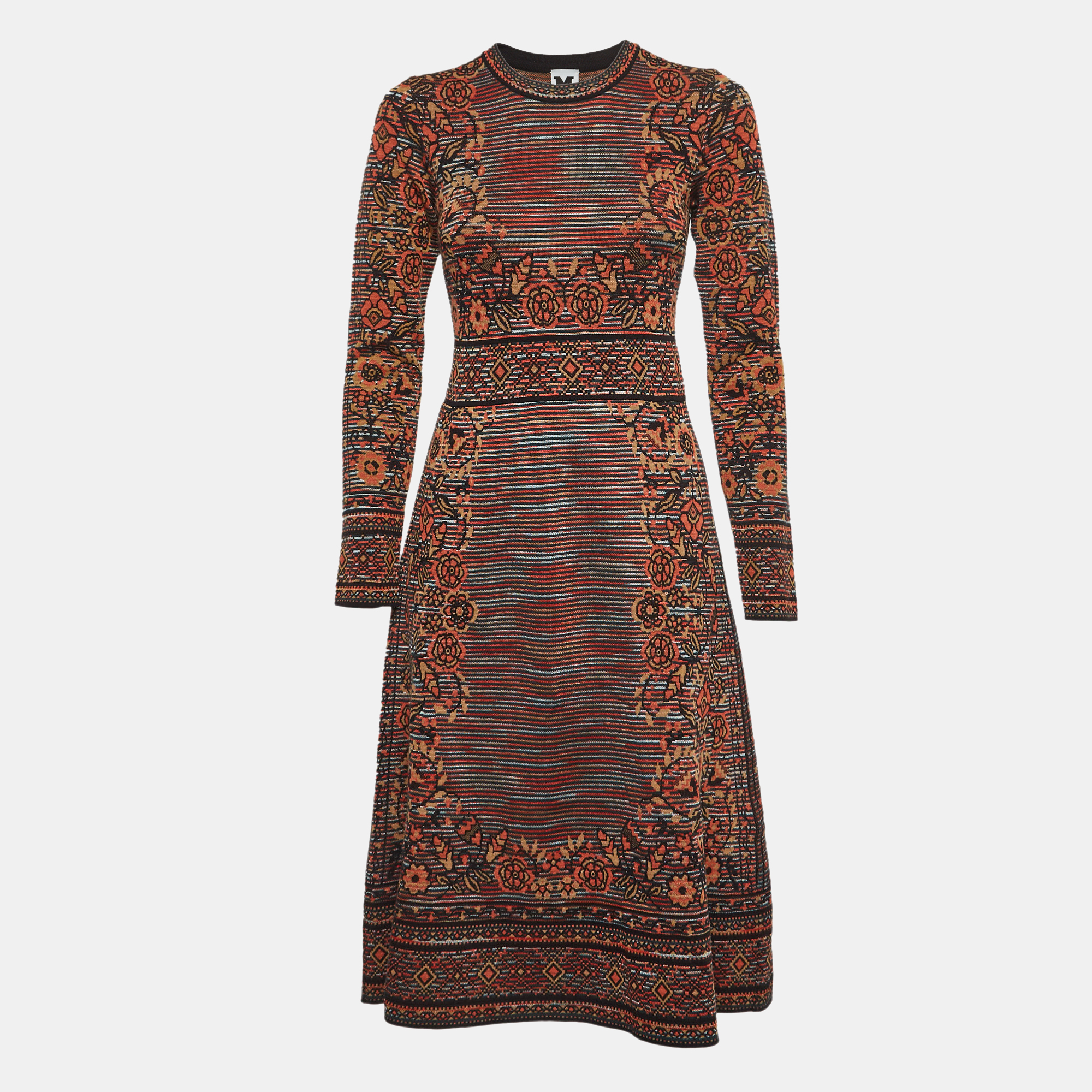Pre-owned M Missoni Multicolor Patterned Knit Midi Dress S