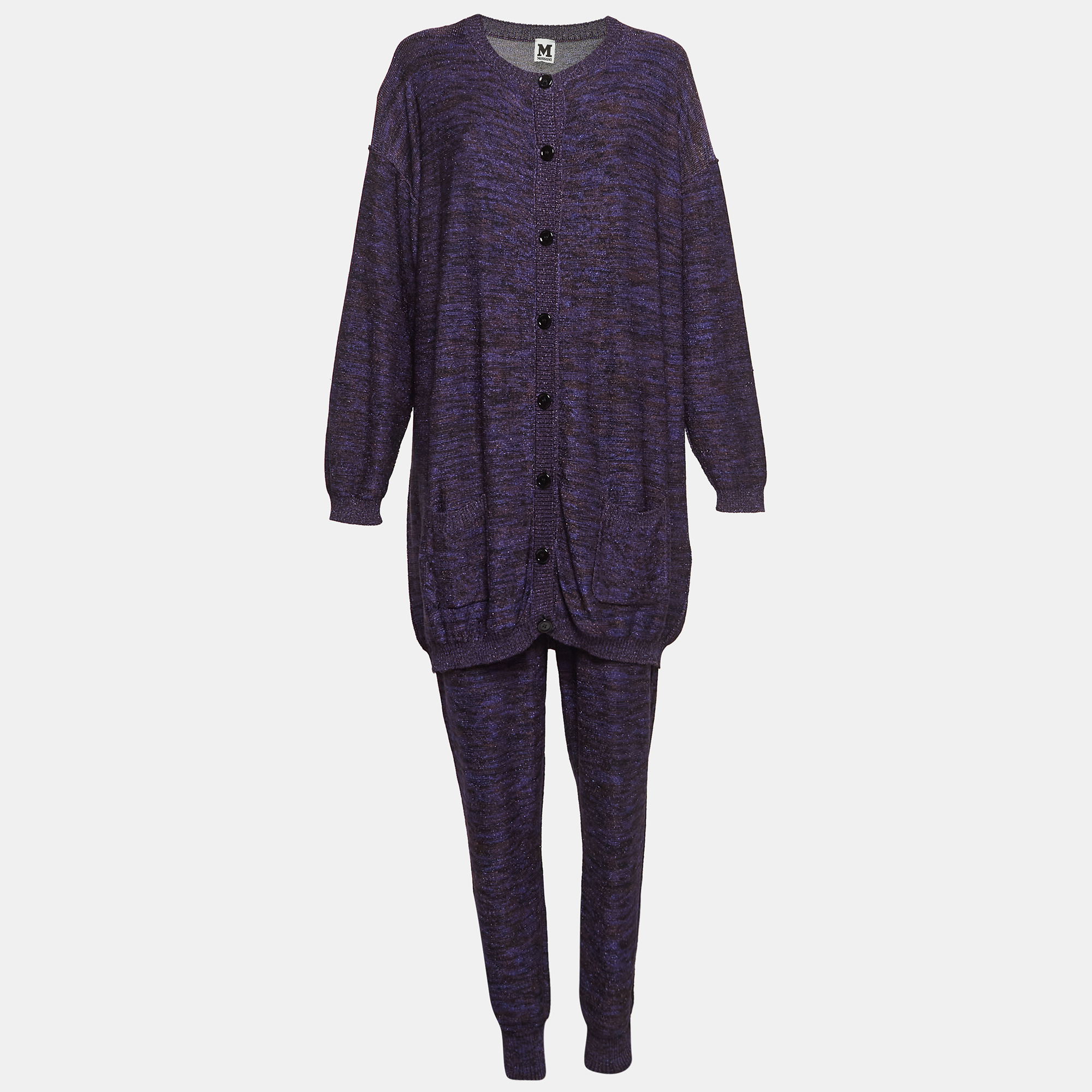 

M Missoni Purple Patterned Lurex Knit Cardigan & Playsuit Set L