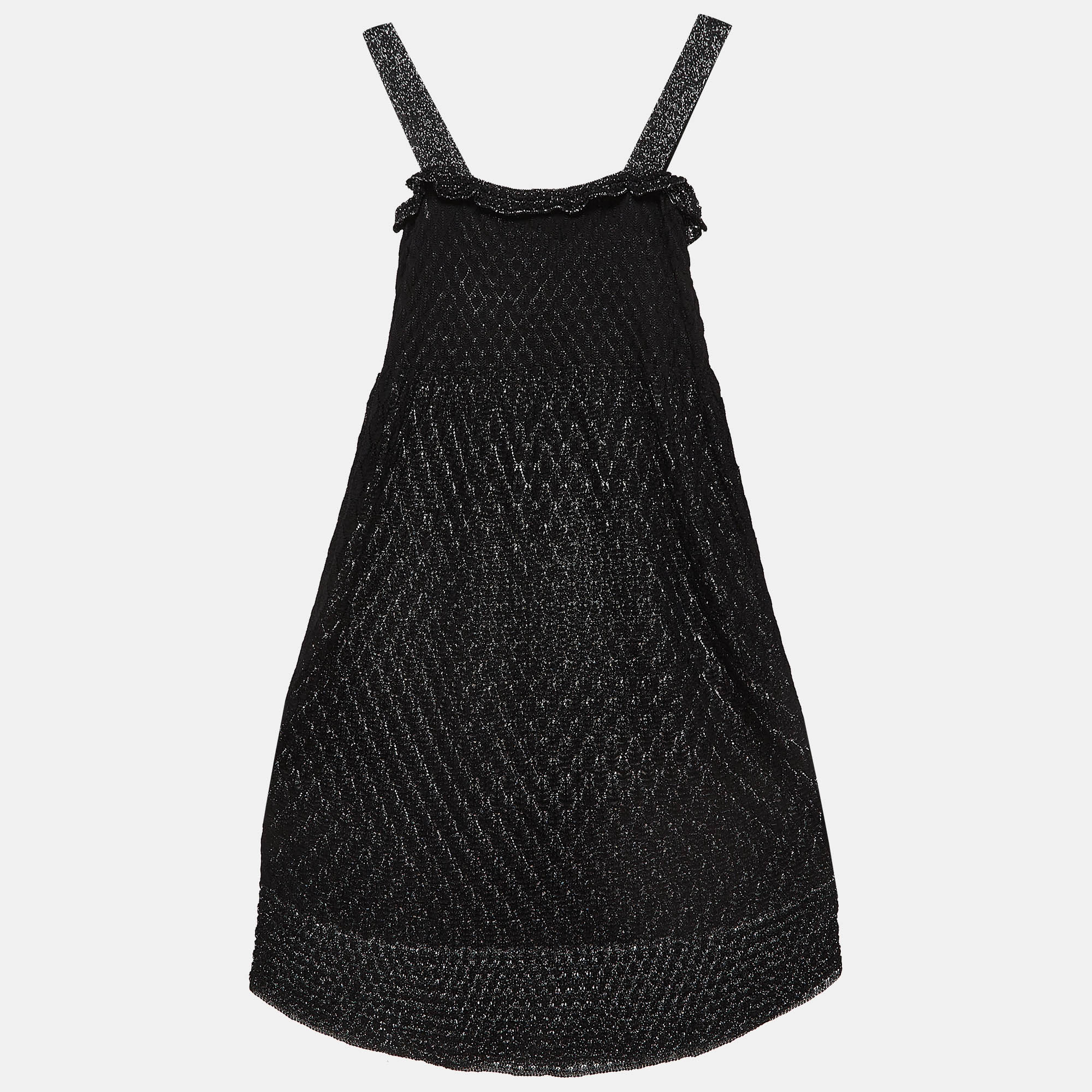 

M Missoni Vintage Black Lurex Knit Ruffled Short Dress M