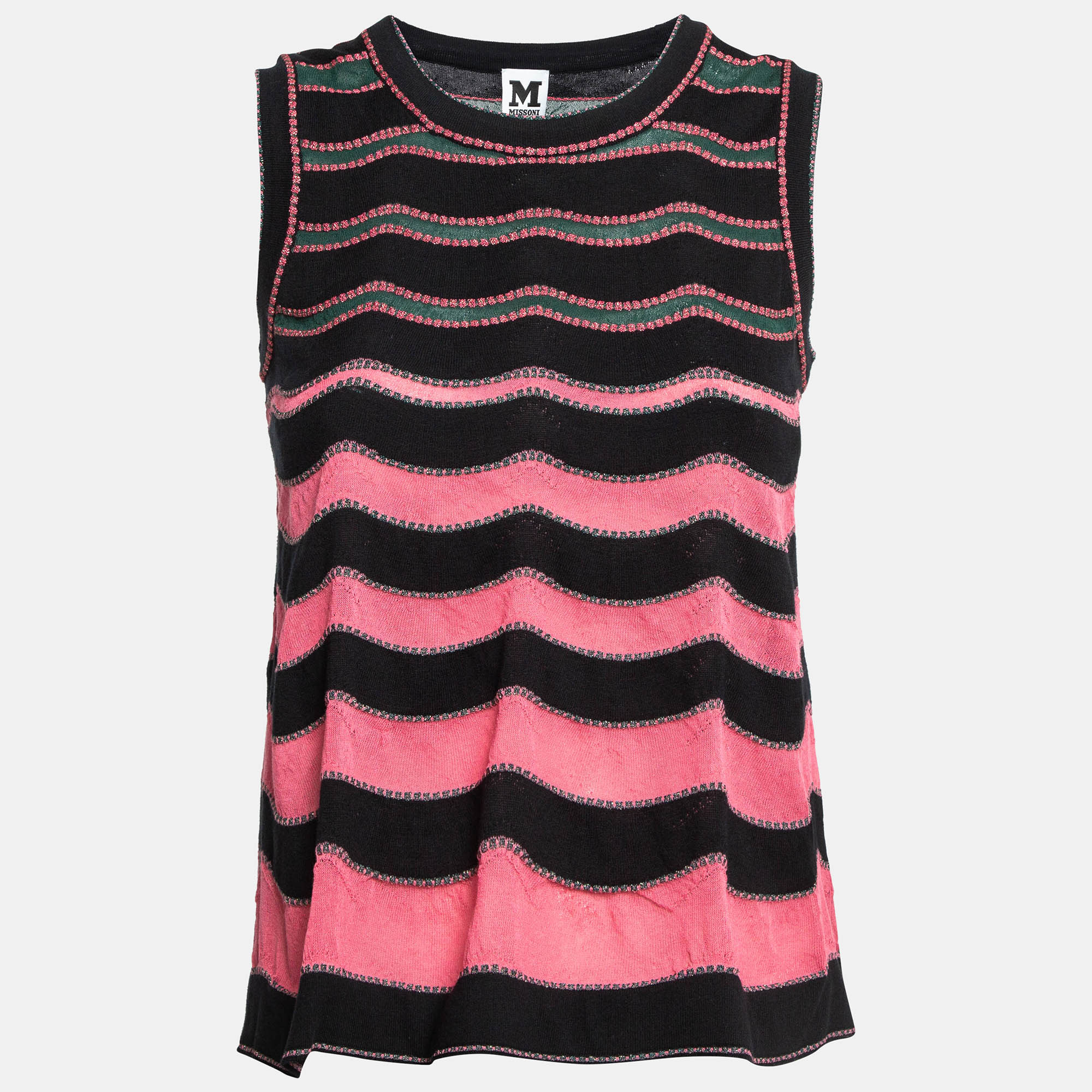 

M Missoni Pink/Black Patterned Lurex Knit Tank Top S