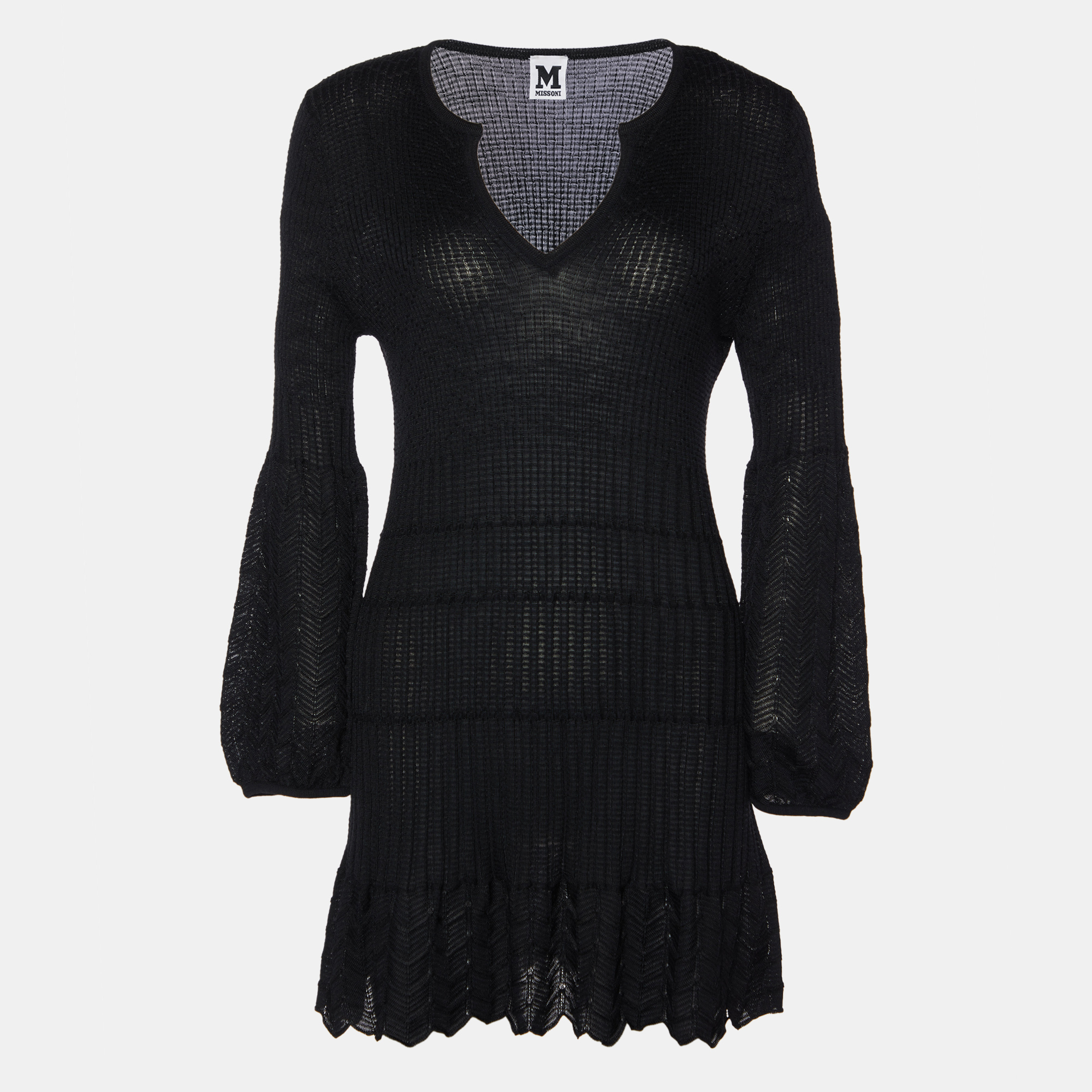 

M Missoni Black Patterned Wool Blend Knit Mini Dress M