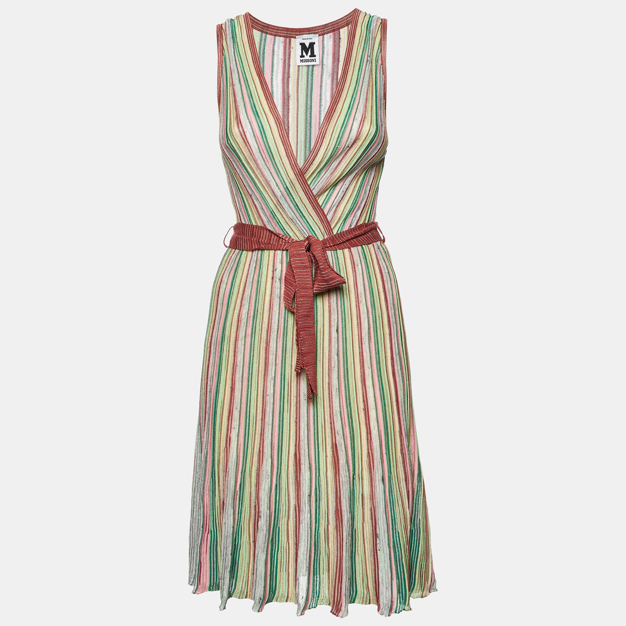 

M Missoni Multicolor Patterned Knit V Neck Sleeveless Short Dress S