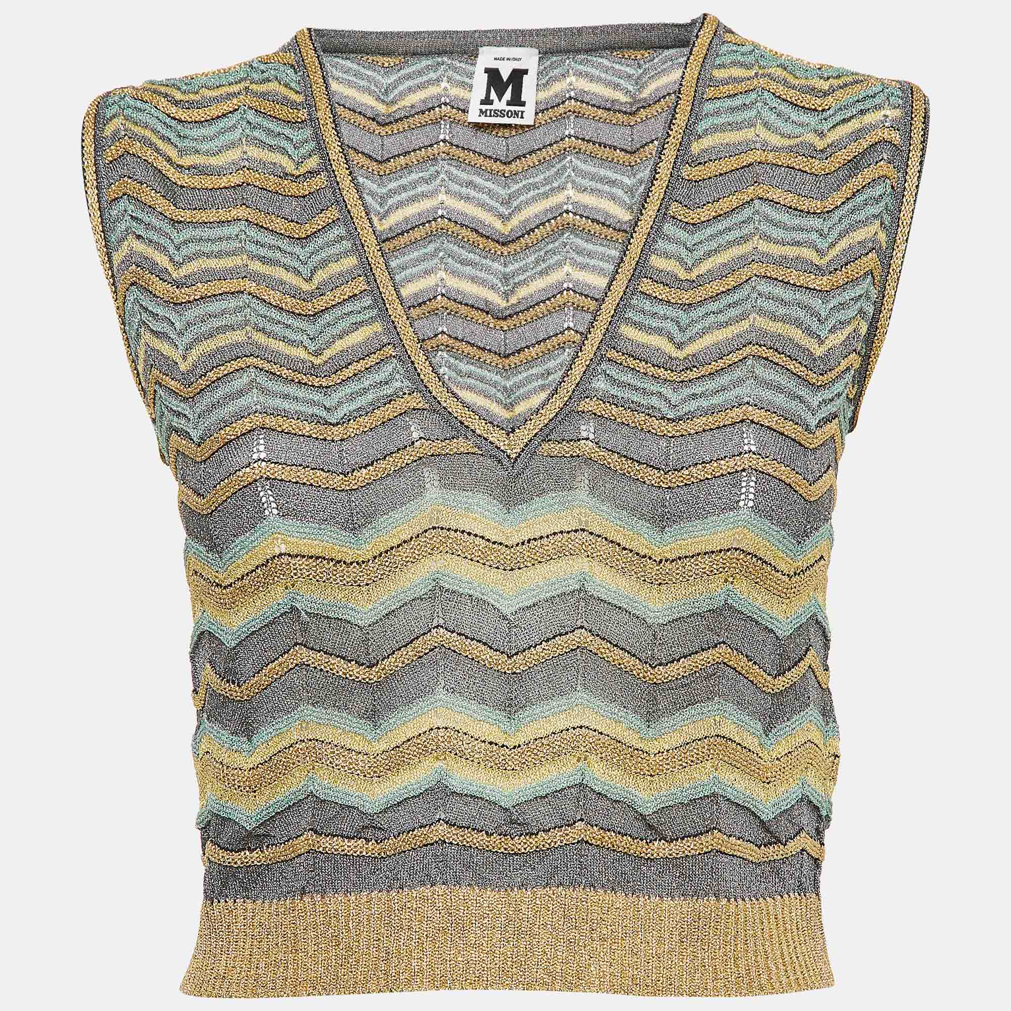 

M Missoni Multicolor Chevron Lurex Knit Crop Top S