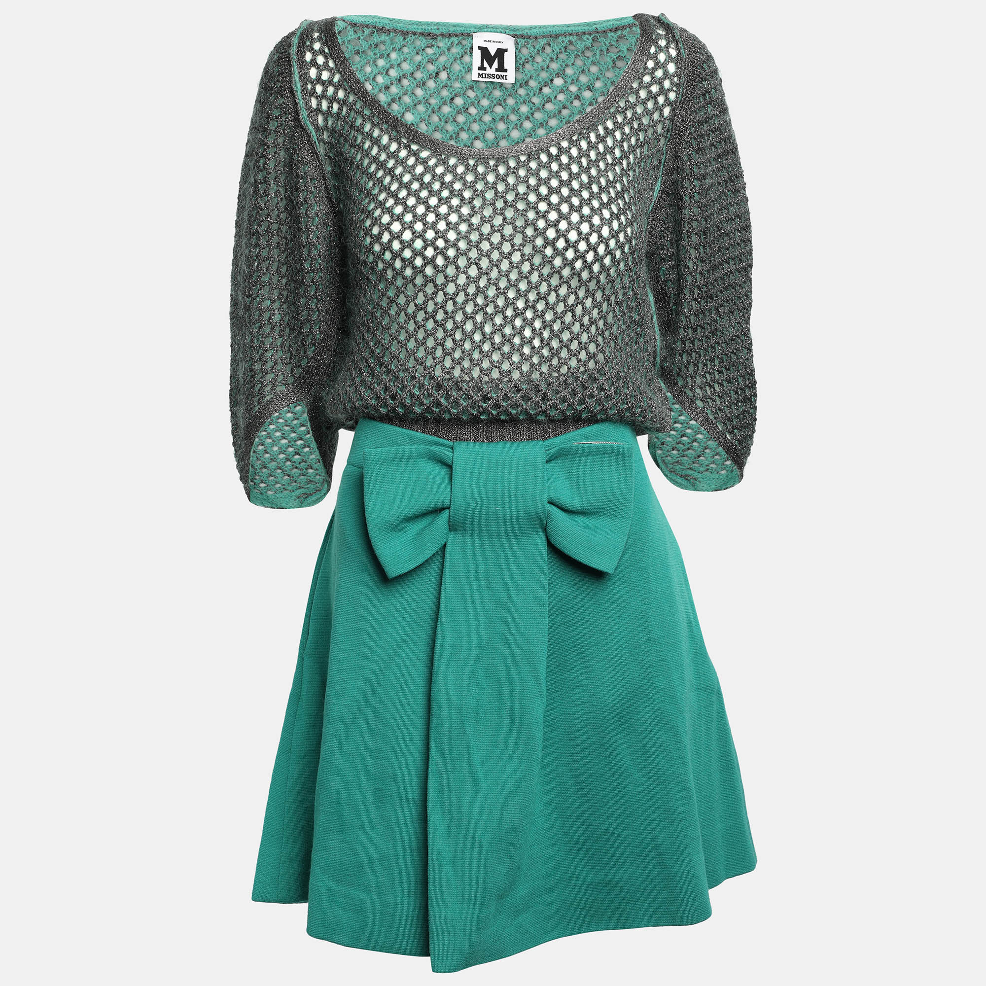 

M Missoni Green/Grey Lurex Knit Skirt Set M