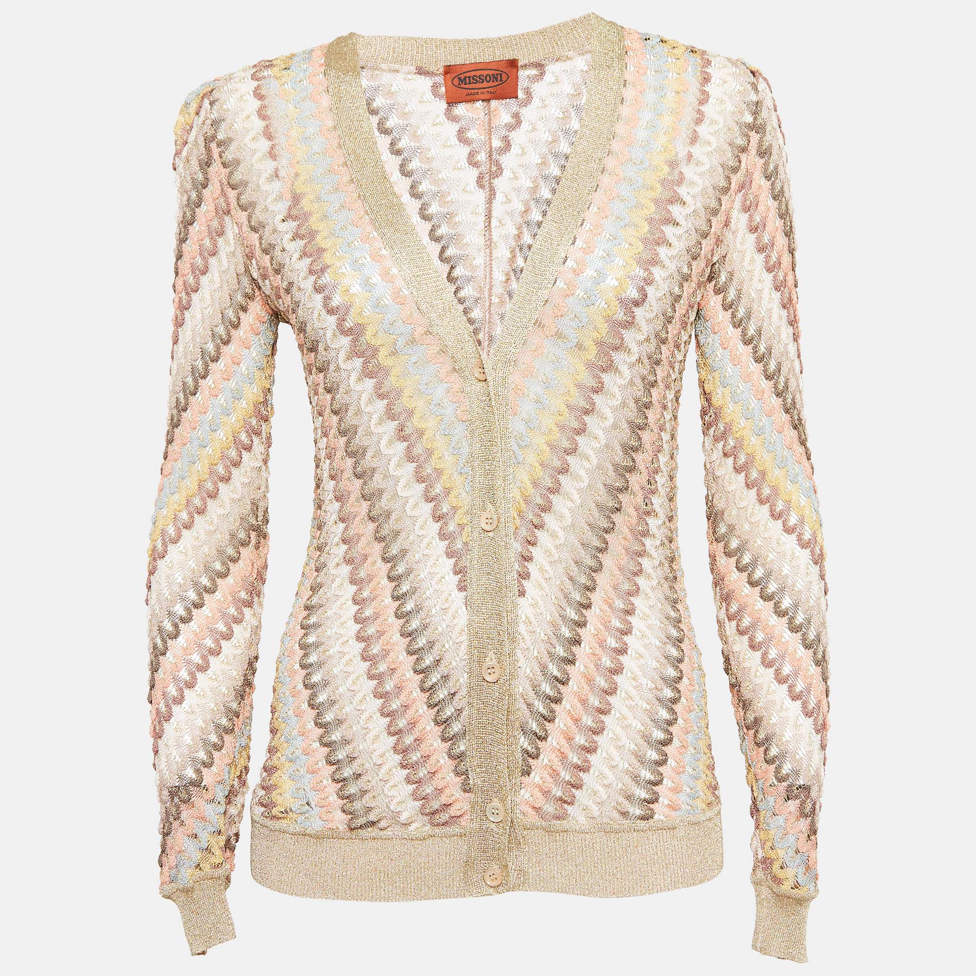 

: Missoni Multicolor Patterned Lurex Knit Button Front Cardigan S