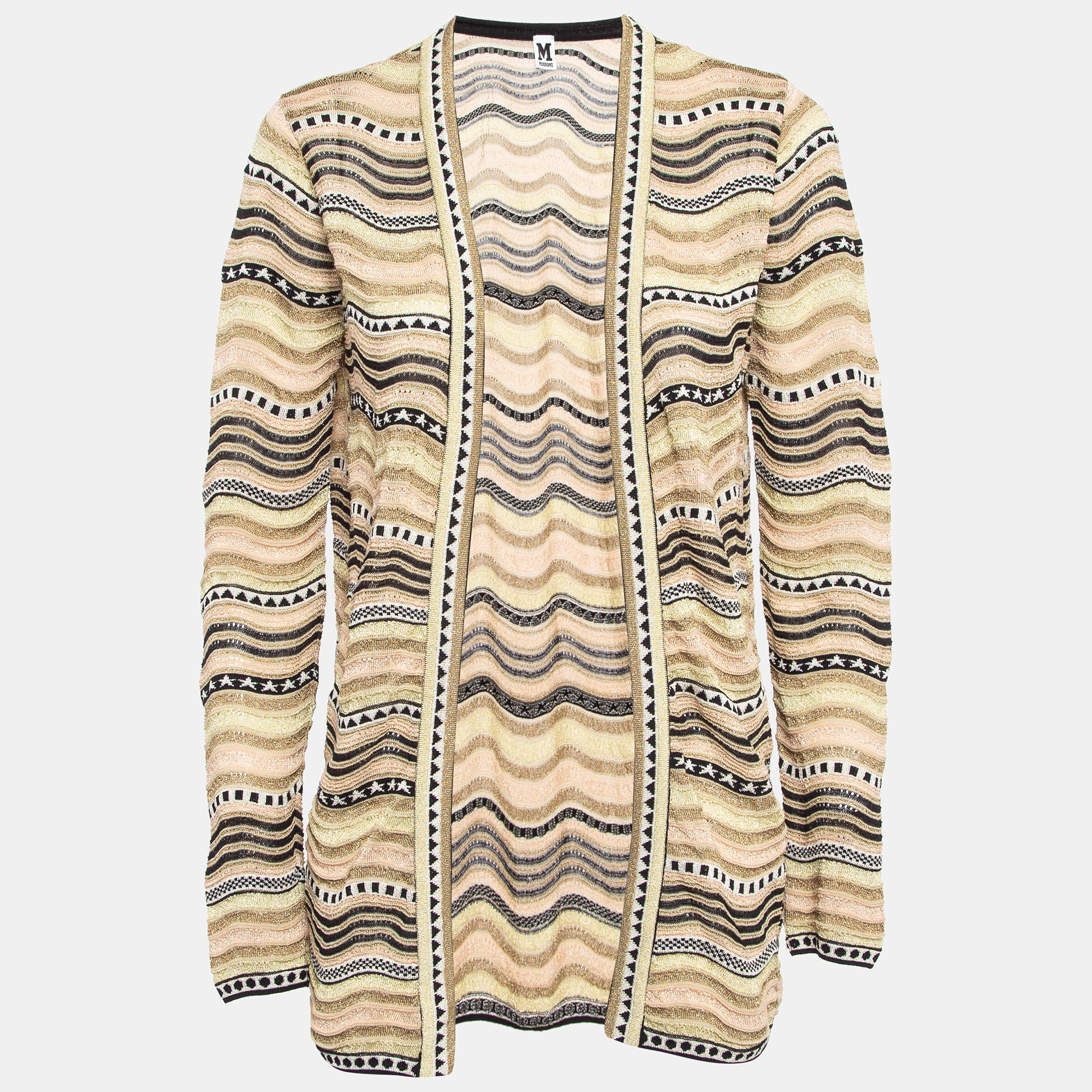 

M Missoni Gold Wave Patterned Lurex Knit Cardigan S