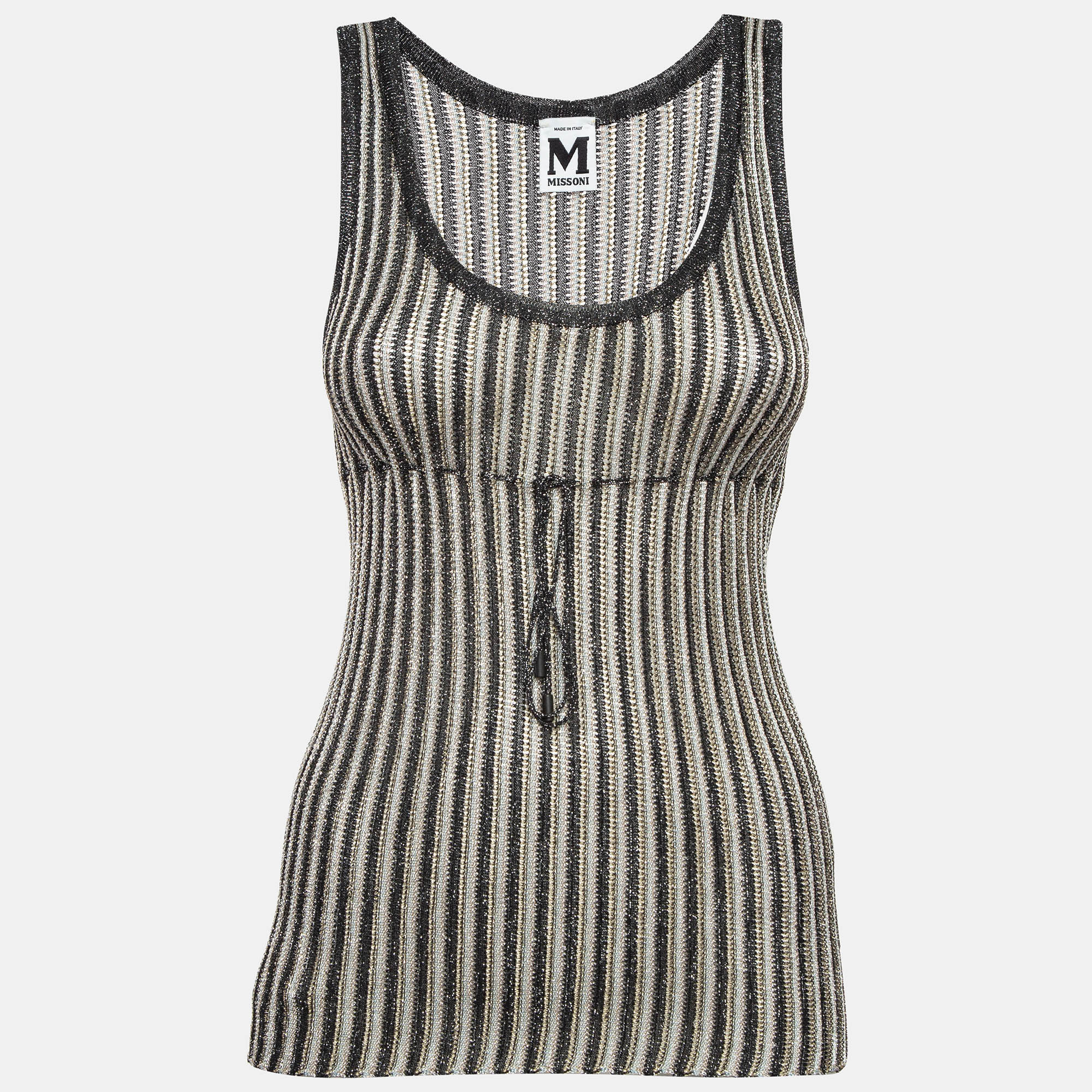 

M Missoni Black Stripe Patterned Lurex Knit Tank Top S