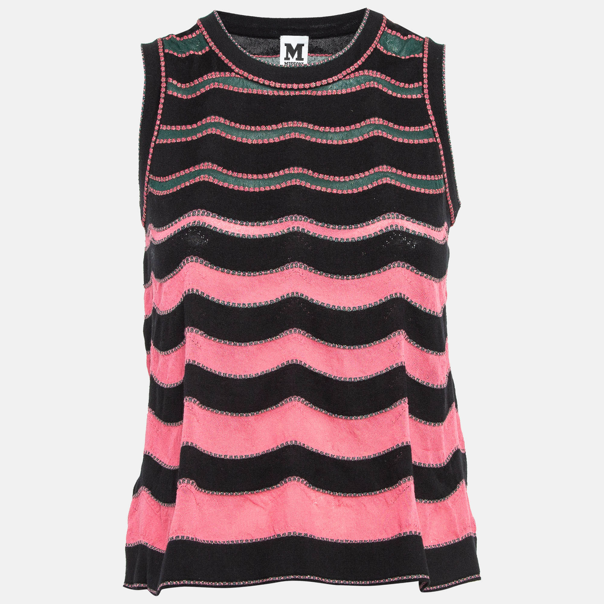 Pre-owned M Missoni Black/multicolor Patterned Knit Sleeveless Top S