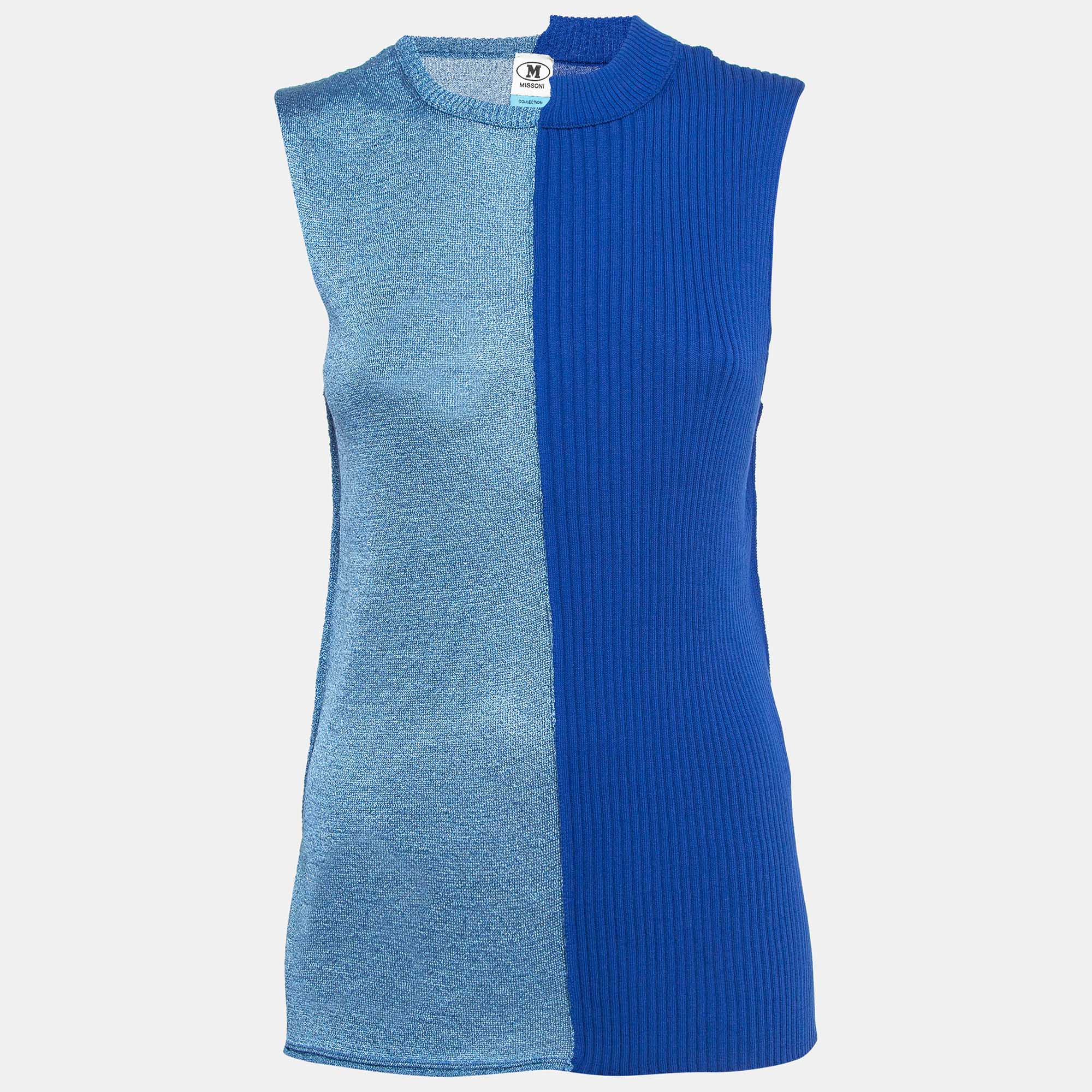 

M Missoni Blue Lurex and Rib Knit Vest M