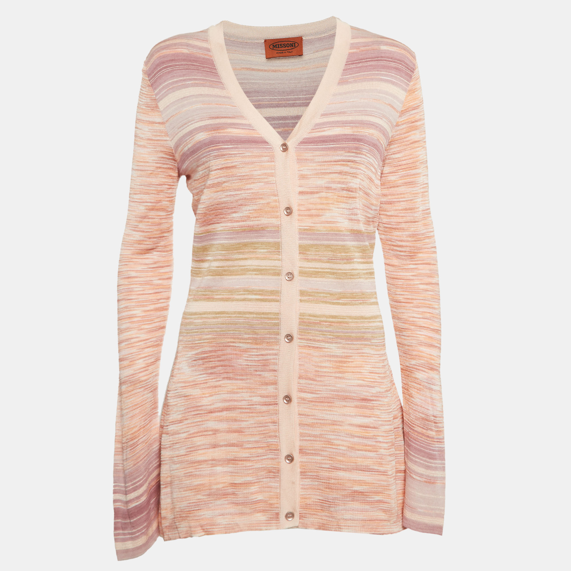 

M Missoni Pink Stripe Knit Button Front Cardigan M