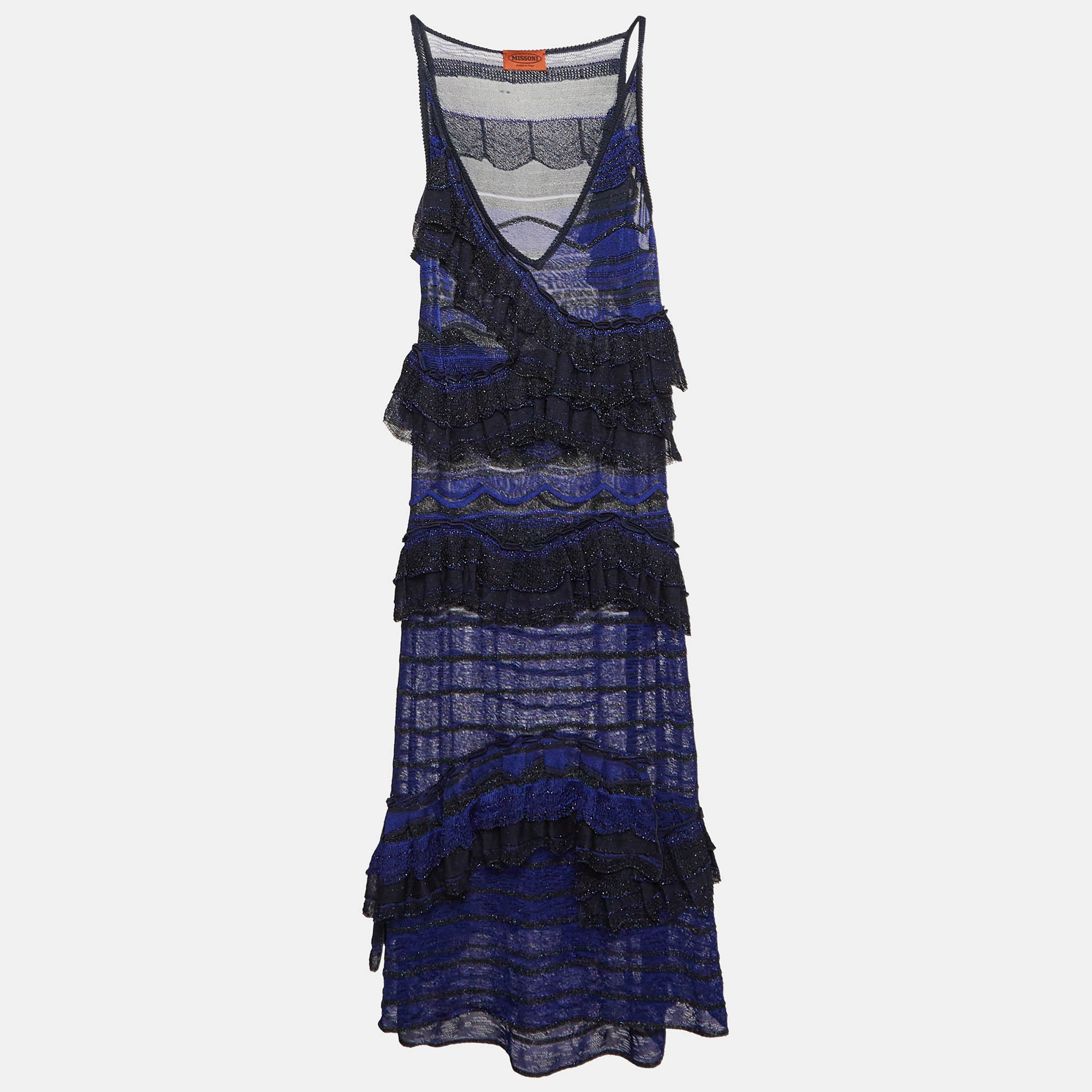 

Missoni Blue/Black Lurex Knit Ruffled Sleeveless Dress M