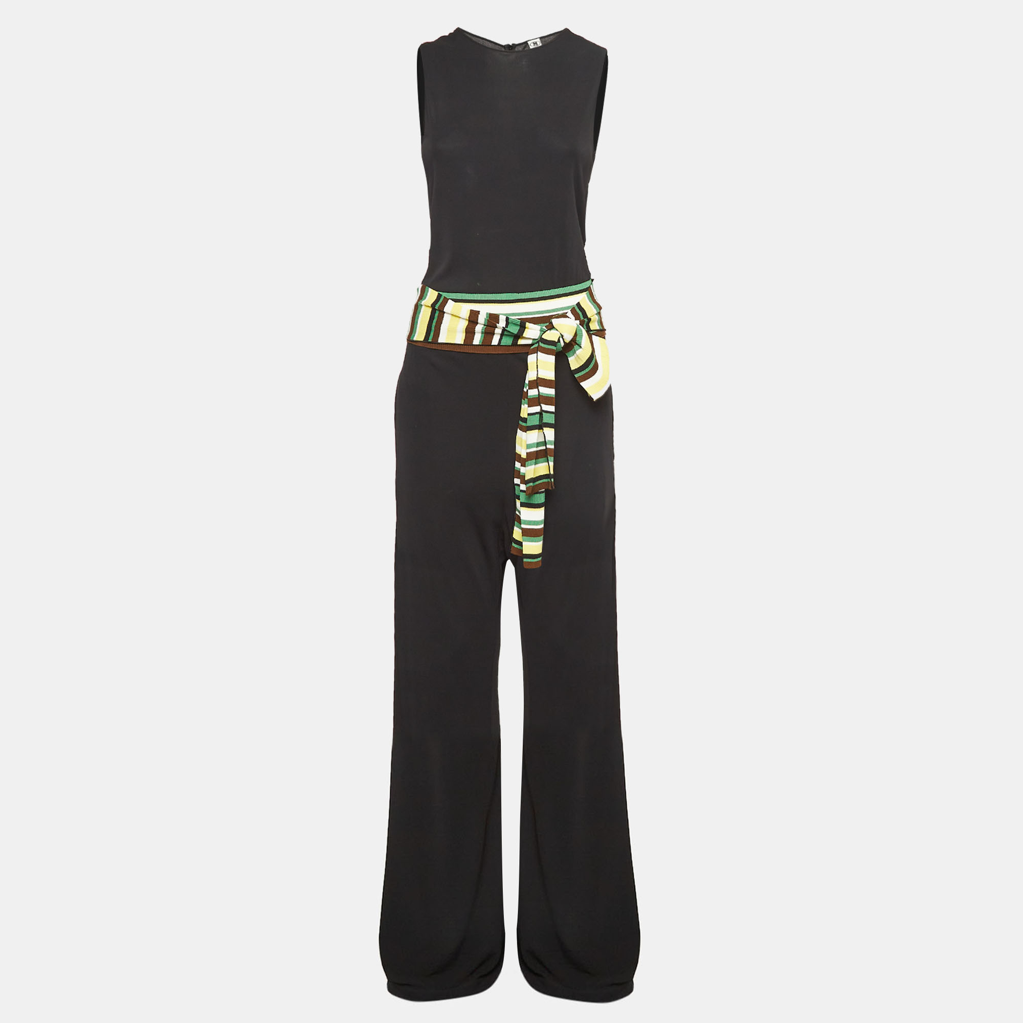 

M Missoni Black Jersey Contrast Waist Trim Jumpsuit M