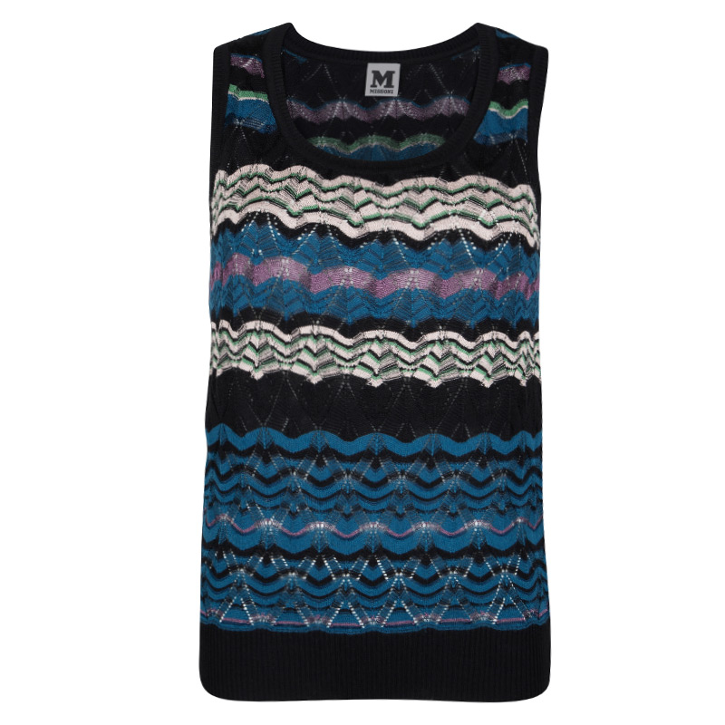 Pre Owned M Missoni Multicolor Perforated Knit Sleeveless Sweater S