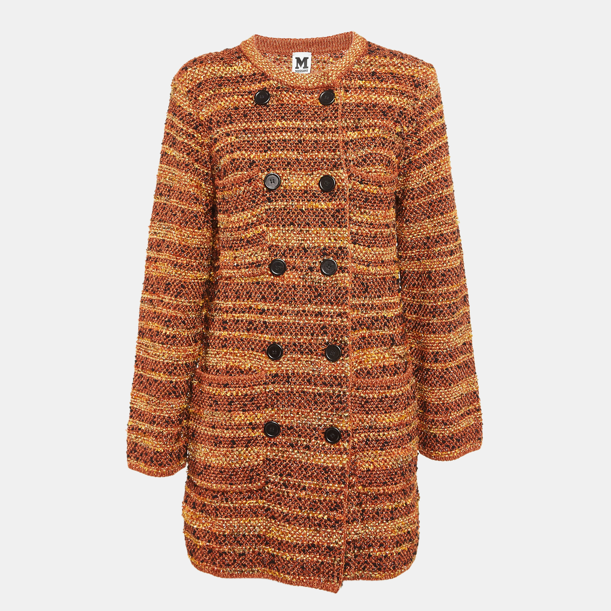 Pre-owned M Missoni Multicolor Tweed Double Breasted Long Jacket M