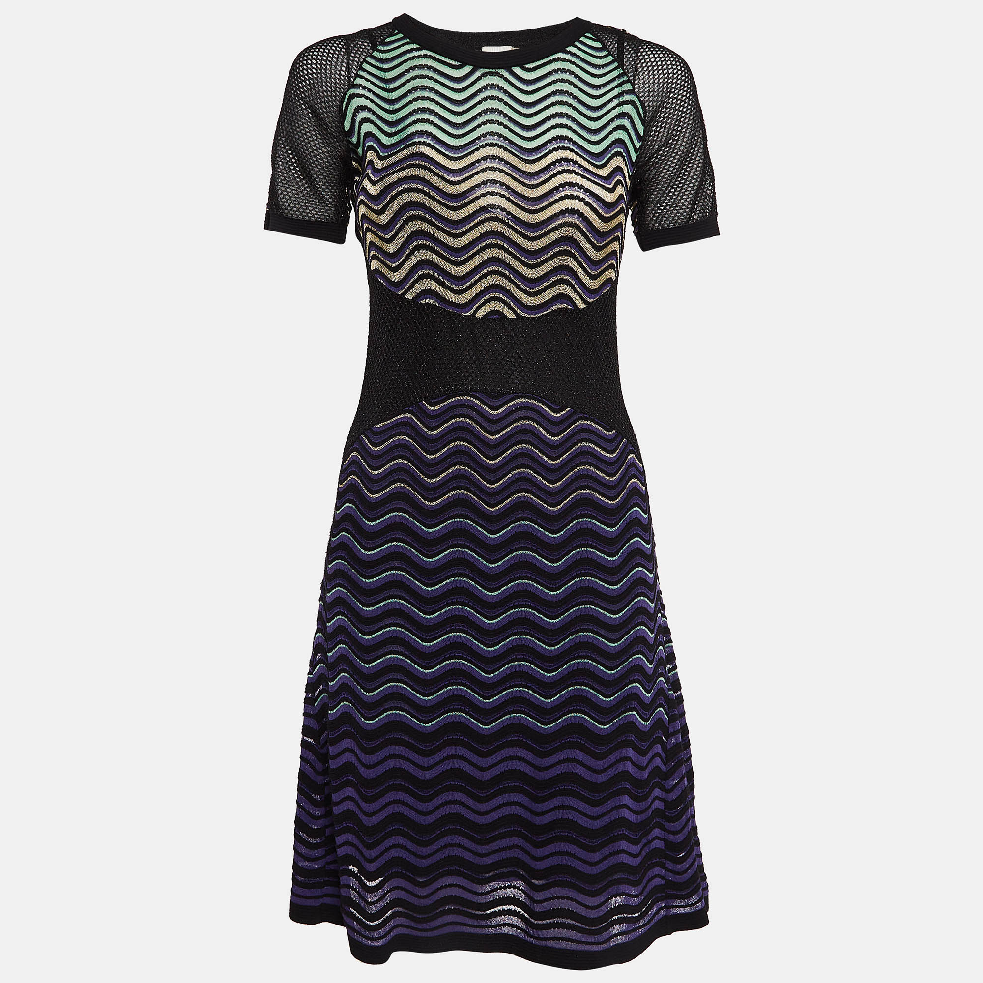 

M Missoni Multicolor Wave Patterned Lurex Knit Short Dress M