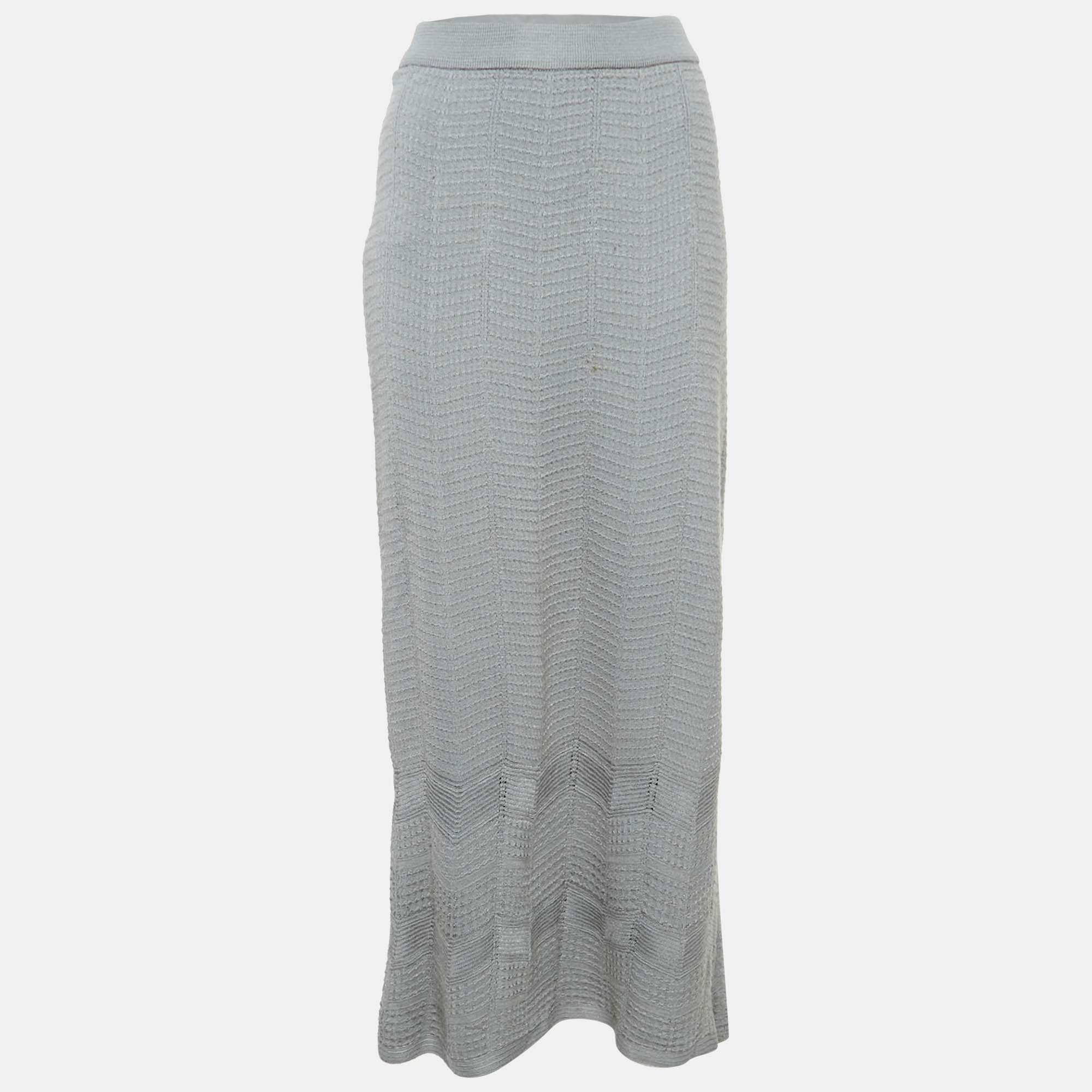 

M Missoni Grey Chevron Knit Maxi Skirt S