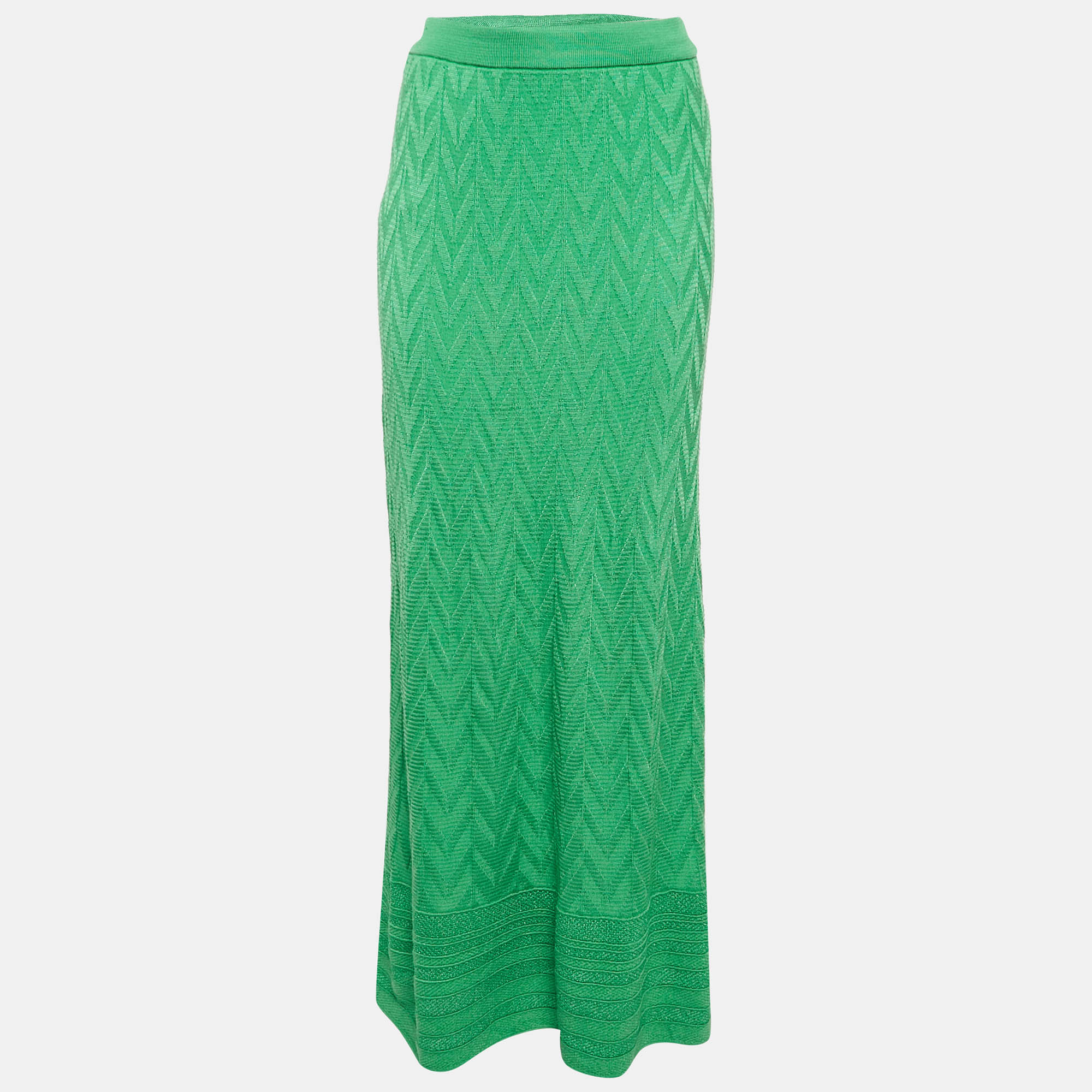 

M Missoni Green Chevron Knit Maxi Skirt S