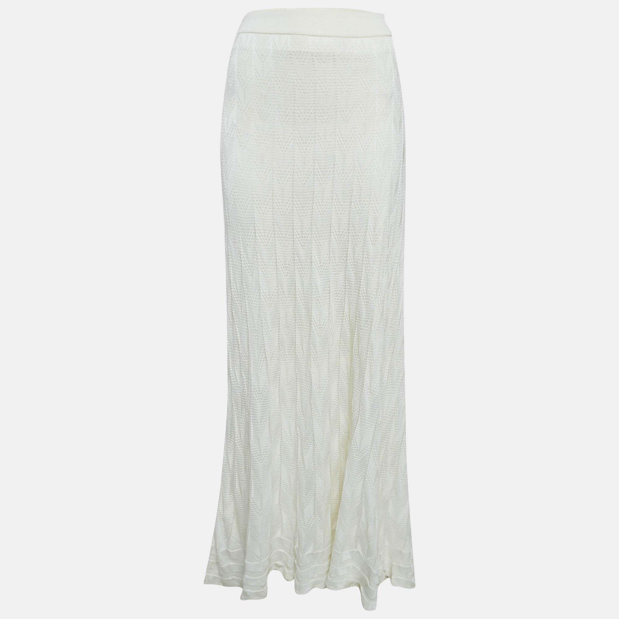 

M Missoni White Chevron Knit Maxi Skirt L