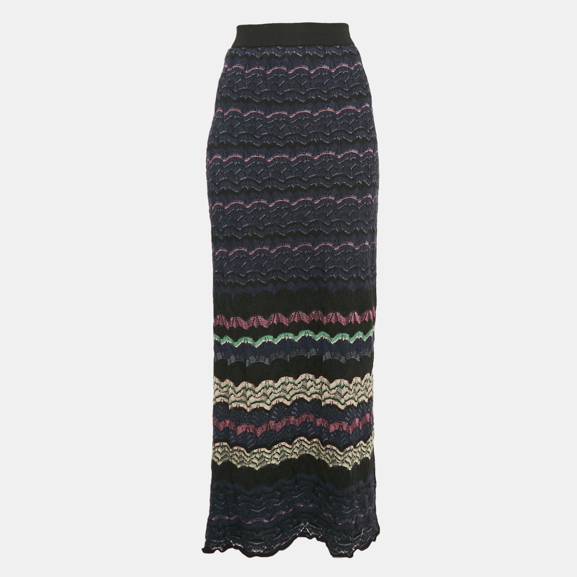 

M Missoni Black Chevron Knit Maxi Skirt S