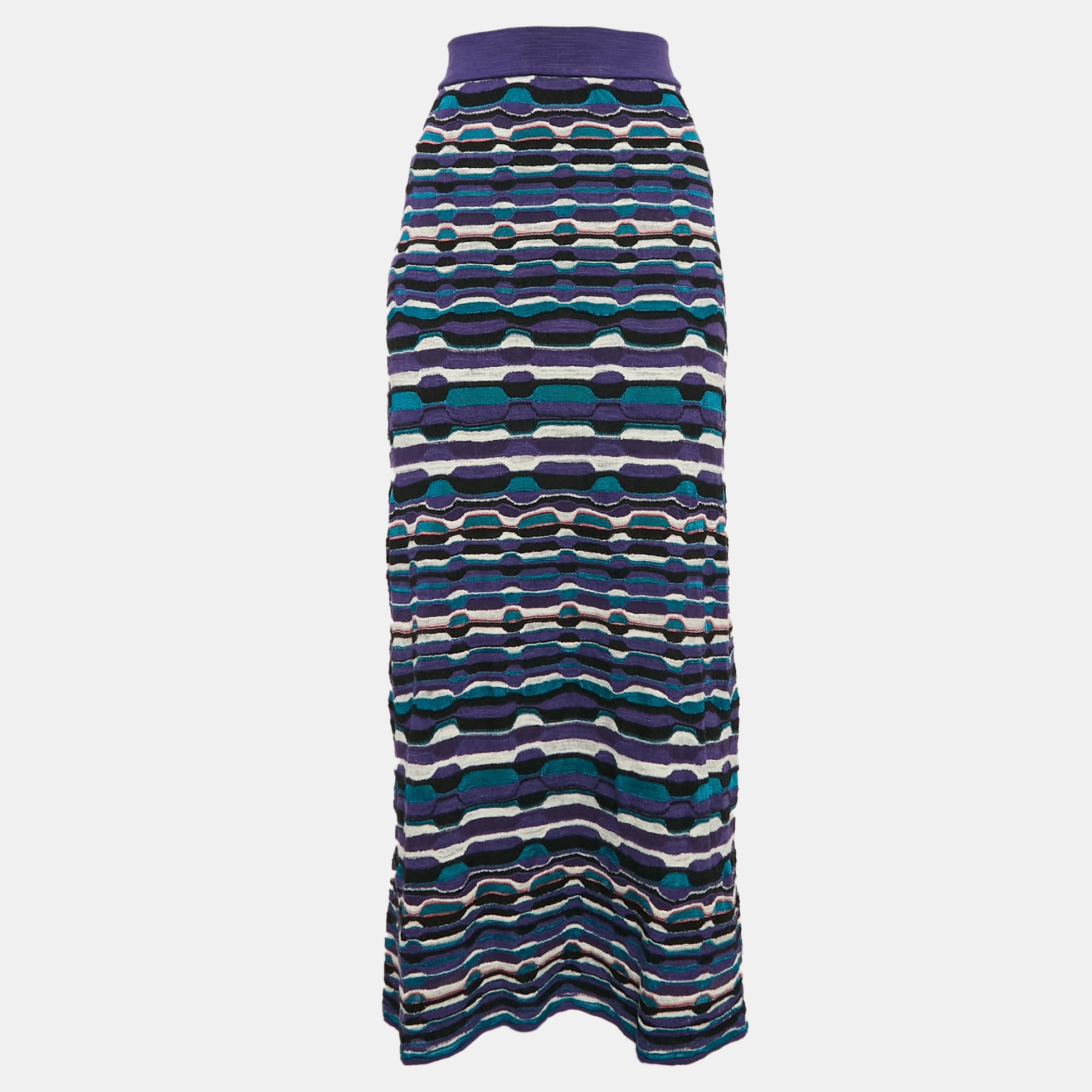 Pre-owned M Missoni Multicolor Patterned Knit Midi Skirt M